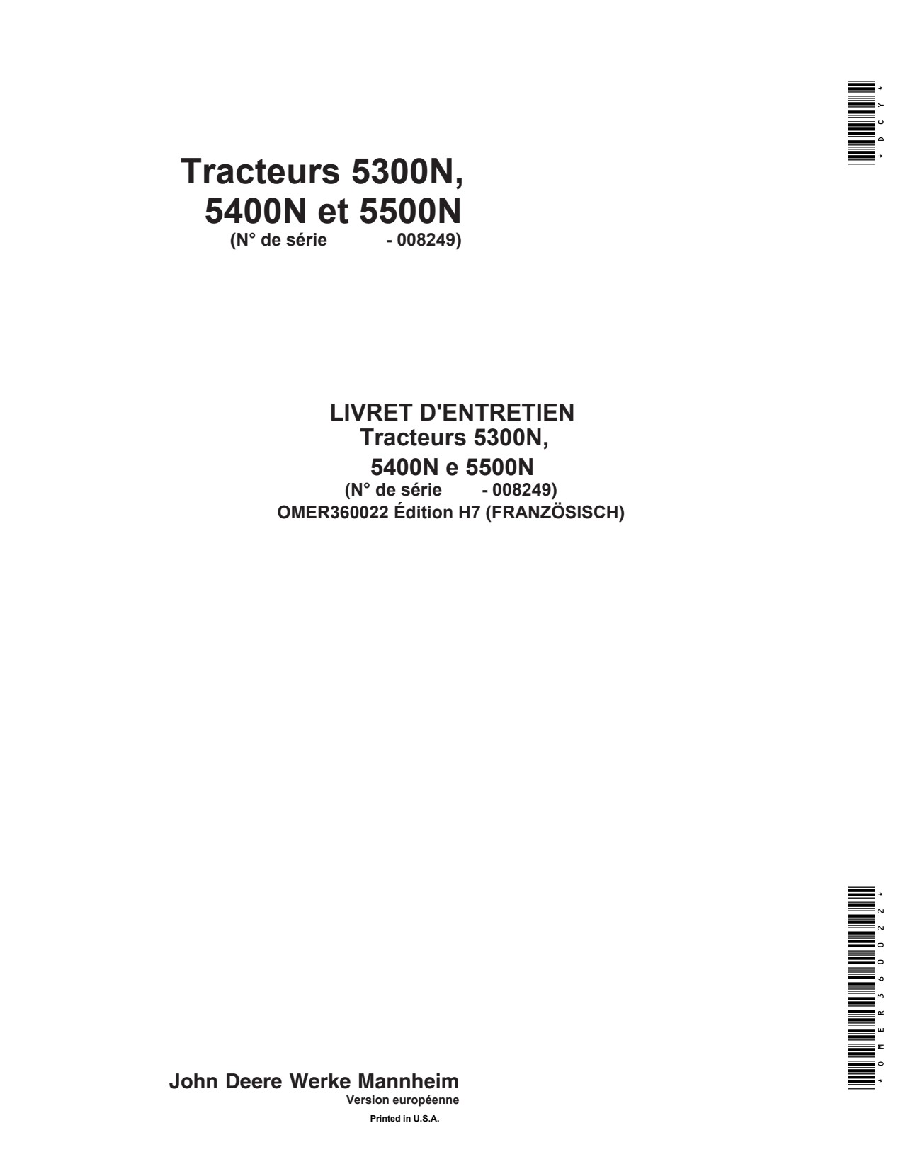 John Deere 5300N 5400N 5500N Tractor Operator Manual OMER360022 FR 1 John Deere 5300N 5400N 5500N Tractor Operator Manual OMER360022 FR