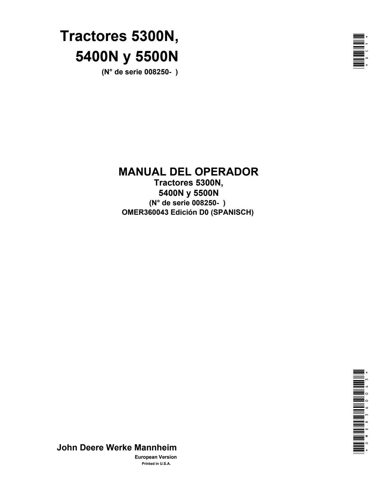 John Deere 5300N 5400N 5500N Tractor Operator Manual OMER360043 ES 1 John Deere 5300N 5400N 5500N Tractor Operator Manual OMER360043 ES