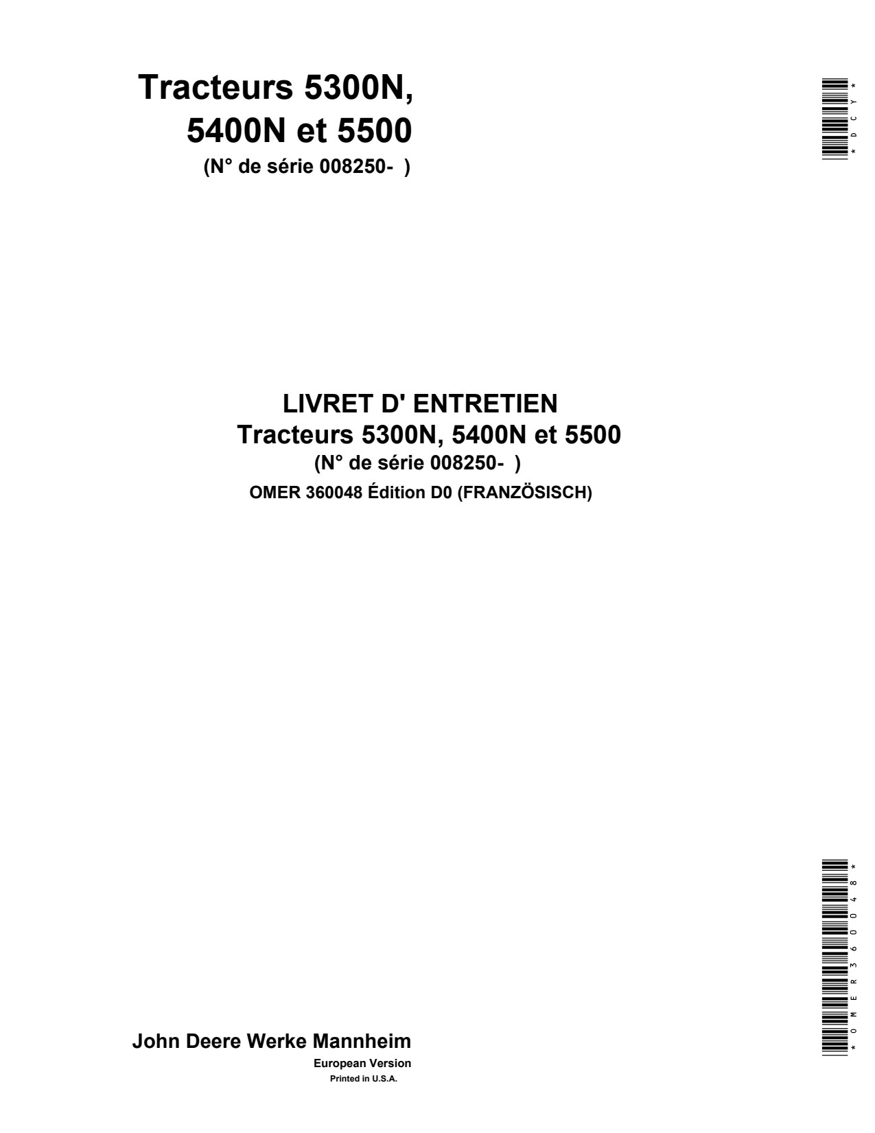 John Deere 5300N 5400N 5500N Tractor Operator Manual OMER360048 FR 1 John Deere 5300N 5400N 5500N Tractor Operator Manual OMER360048 FR