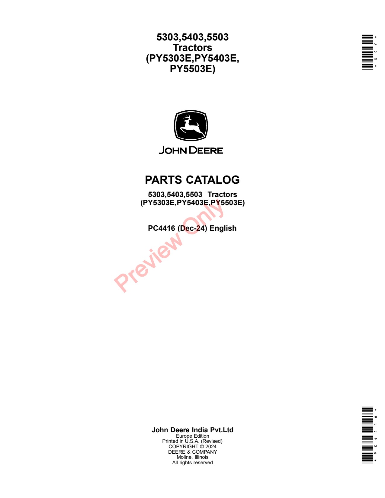 John Deere 5303 to 5503 PY5303E PY5403E PY5503E Tractor Parts Catalog PC4416 1 John Deere 5303 to 5503 PY5303E PY5403E PY5503E Tractor Parts Catalog PC4416
