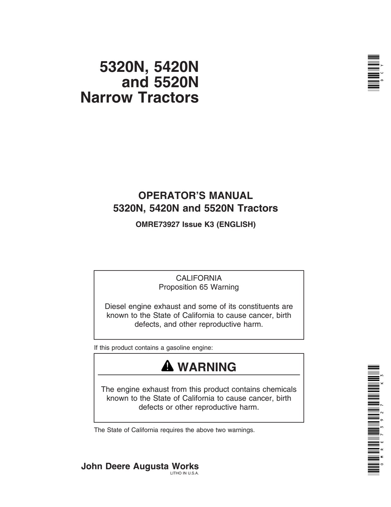 John Deere 5320N 5520N 5420N Tractor Operator Manual OMRE73927 1 John Deere 5320N 5520N 5420N Tractor Operator Manual OMRE73927