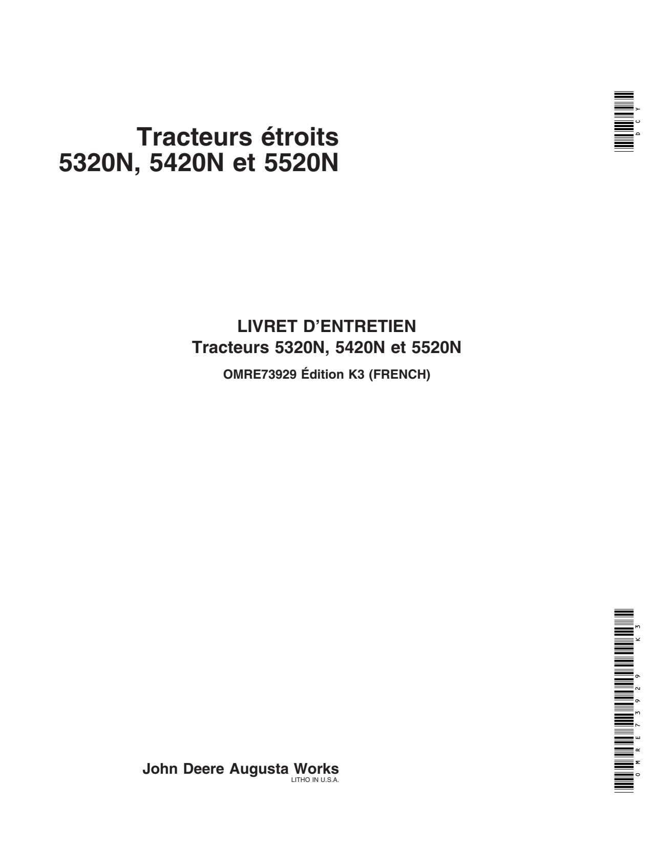John Deere 5320N 5520N 5420N Tractor Operator Manual OMRE73929 FR 1 John Deere 5320N 5520N 5420N Tractor Operator Manual OMRE73929 FR