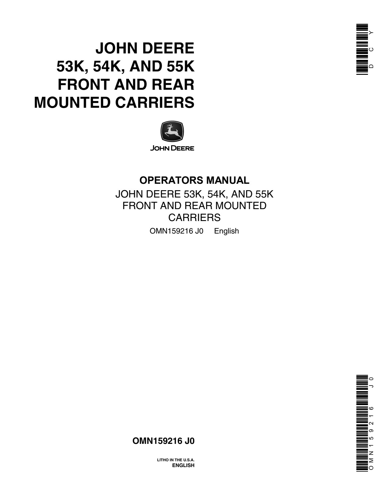 John Deere 53K 54K 55K Integral Tool Carrier Operator Manual OMN159216 1 John Deere 53K 54K 55K Integral Tool Carrier Operator Manual OMN159216