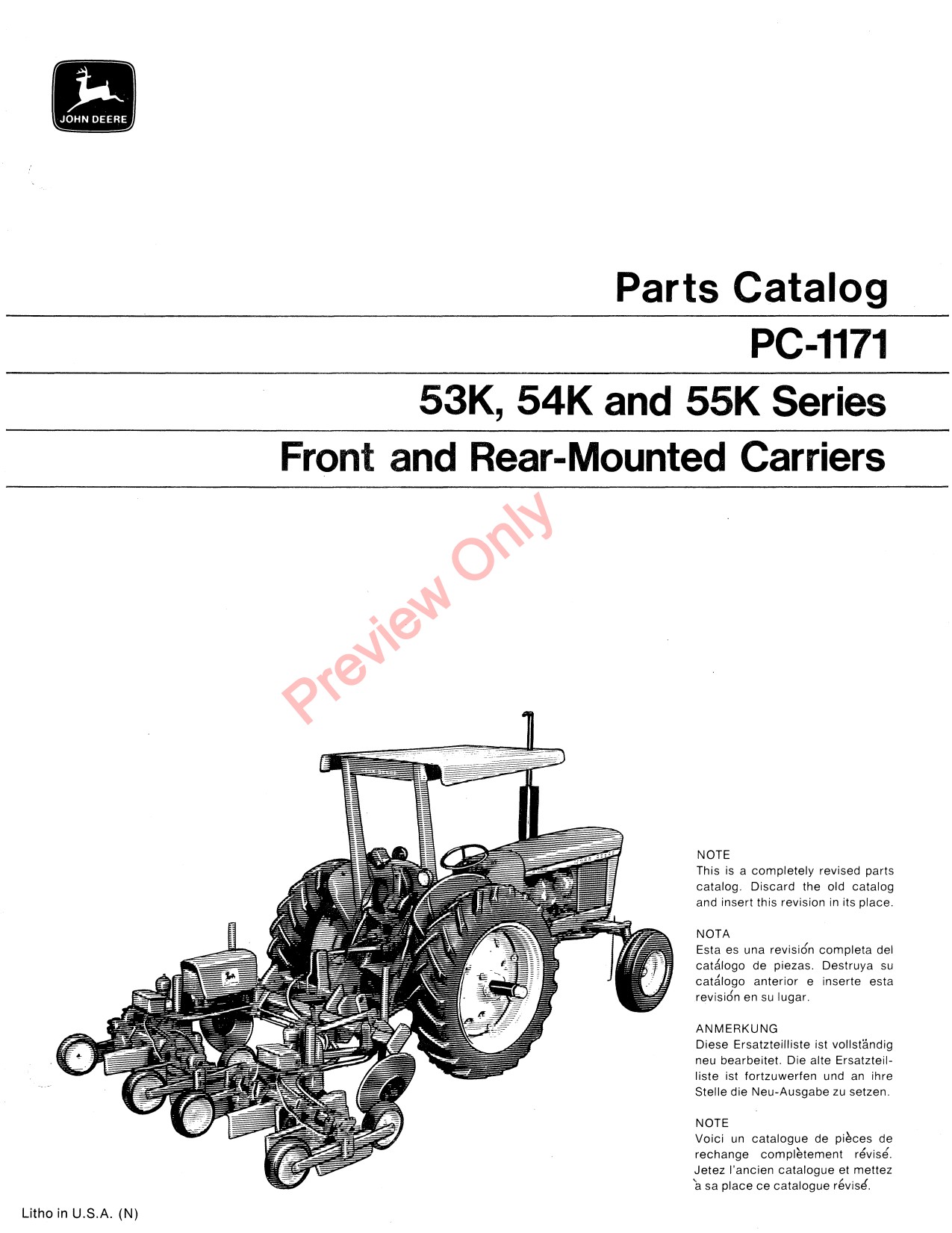 John Deere 53K 54K 55K Tool Carrier Parts Catalog PC1171 1 John Deere 53K 54K 55K Tool Carrier Parts Catalog PC1171