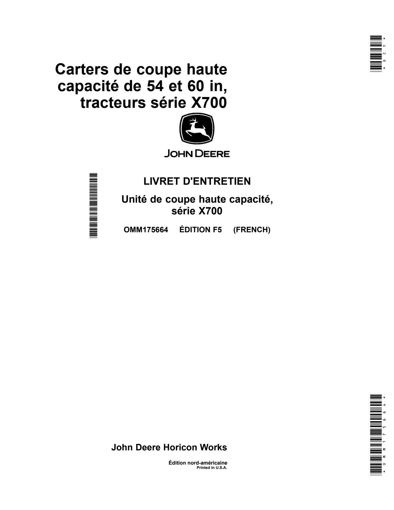John Deere 54 Inch 54HC 60 60HC X700 High Capacity Mower Operator Manual OMM175664 FR 1 John Deere 54 Inch 54HC 60 60HC X700 High Capacity Mower Operator Manual OMM175664 FR