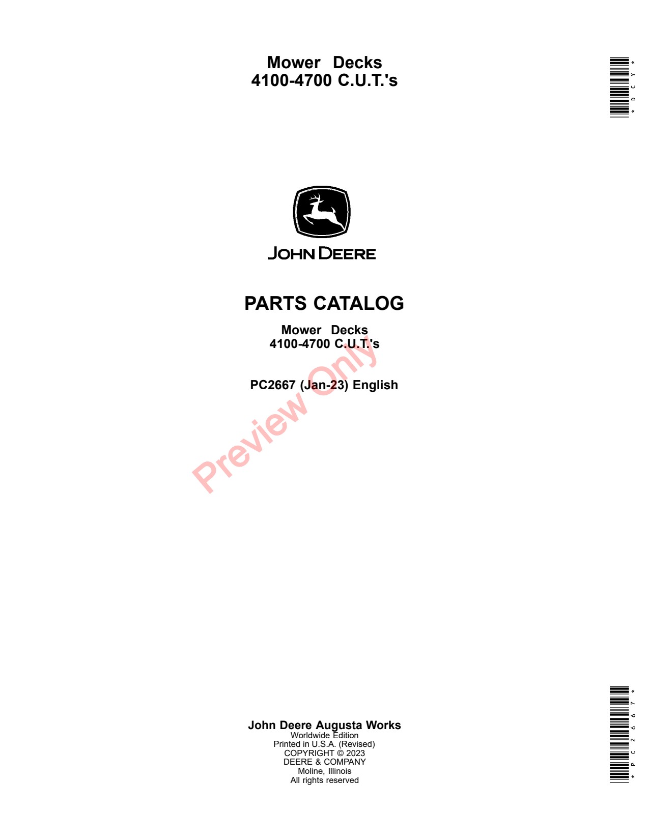 John Deere 54-Inch 60-Inch 72-Inch 54 60 72 41 to 46 4700 Compact Utility Tractor Parts Catalog PC2667 1 John Deere 54-Inch 60-Inch 72-Inch 54 60 72 41 to 46 4700 Compact Utility Tractor Parts Catalog PC2667