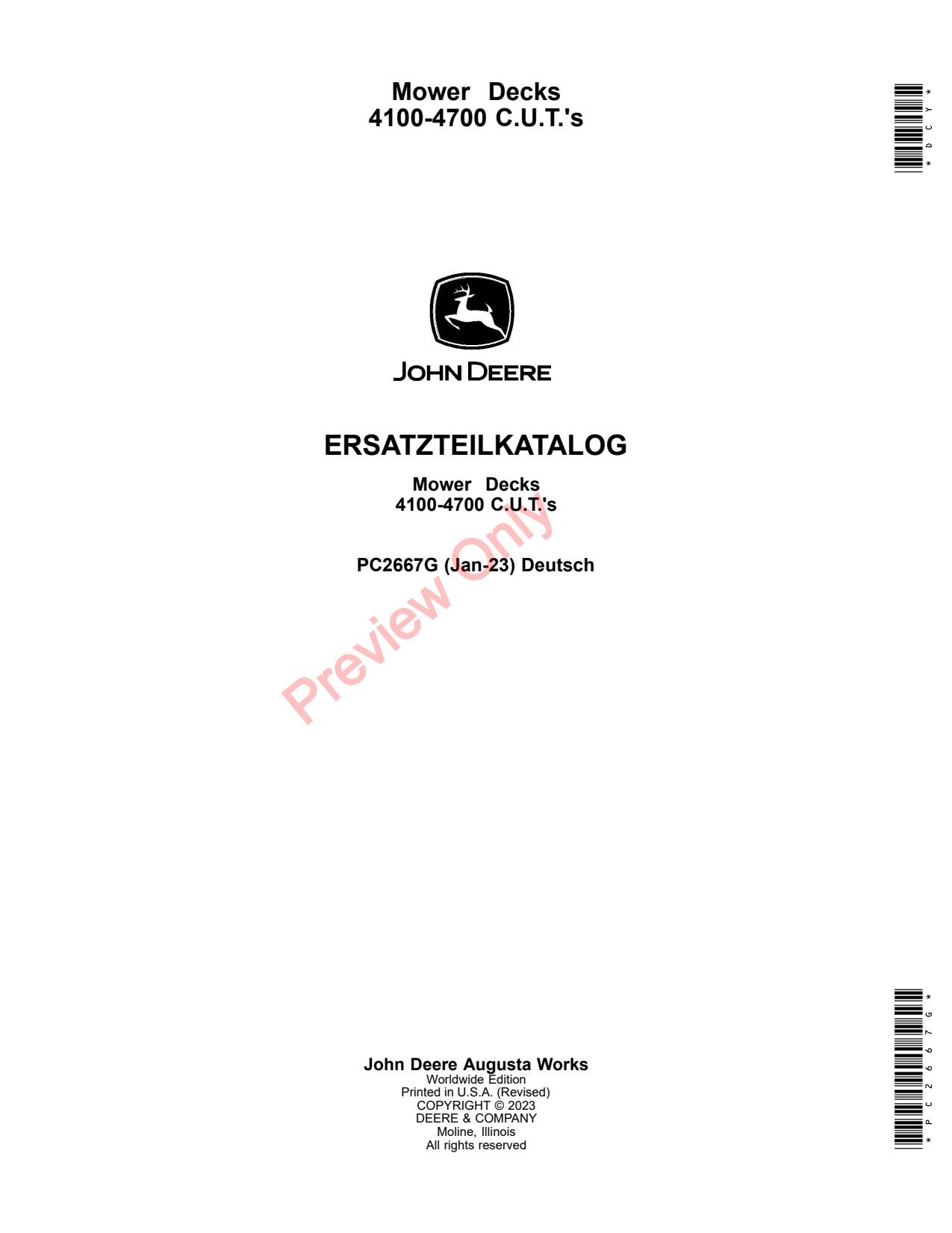 John Deere 54-Inch 60-Inch 72-Inch 54 60 72 41 to 46 4700 Compact Utility Tractor Parts Catalog PC2667G DE 1 John Deere 54-Inch 60-Inch 72-Inch 54 60 72 41 to 46 4700 Compact Utility Tractor Parts Catalog PC2667G DE