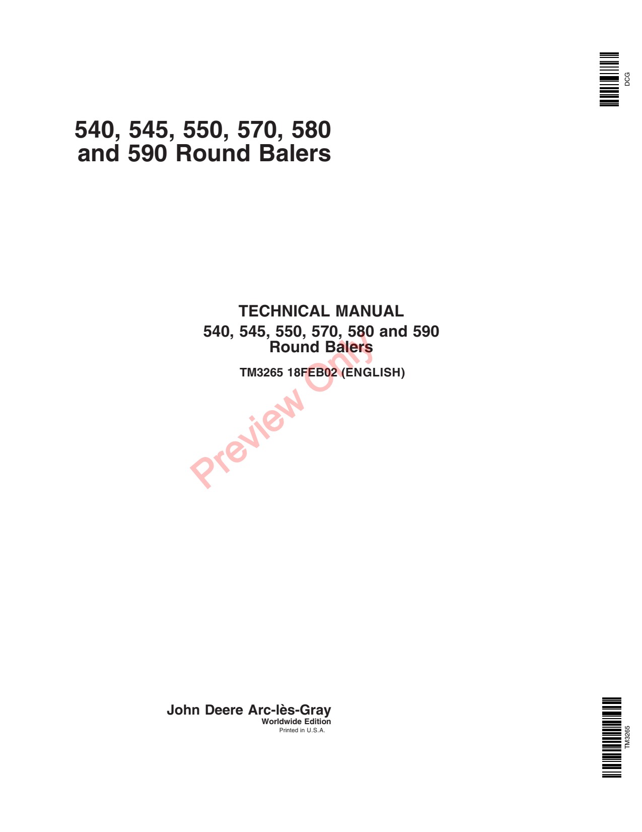 John Deere 540 to 550 570 590 Round Baler Technical Manual TM3265 1 John Deere 540 to 550 570 590 Round Baler Technical Manual TM3265