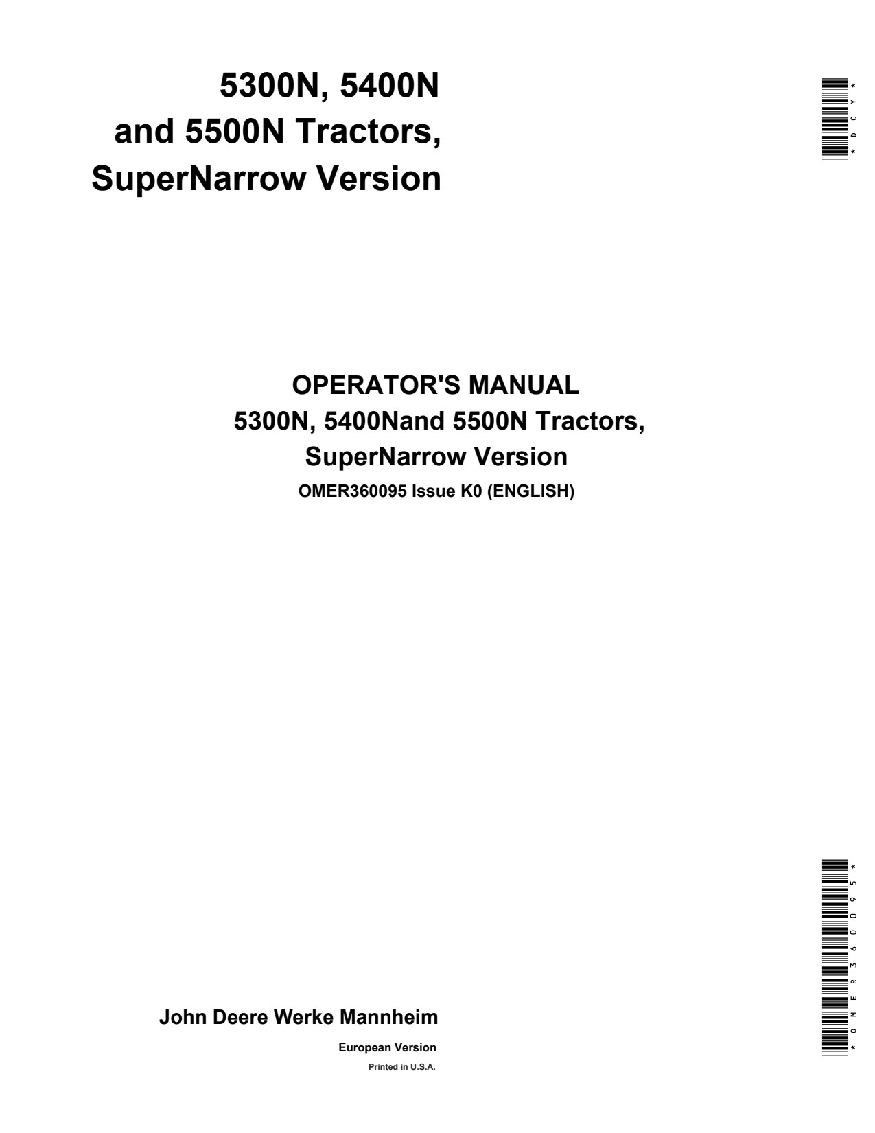 John Deere 5400N 5500N Narrow Tractor Operator Manual OMER360095 1 John Deere 5400N 5500N Narrow Tractor Operator Manual OMER360095