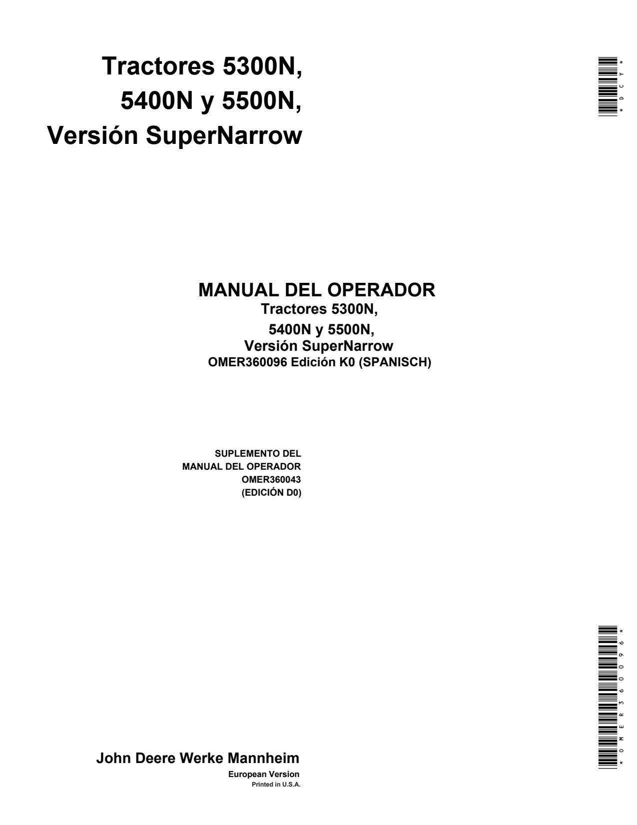 John Deere 5400N 5500N Narrow Tractor Operator Manual OMER360096 ES 1 John Deere 5400N 5500N Narrow Tractor Operator Manual OMER360096 ES