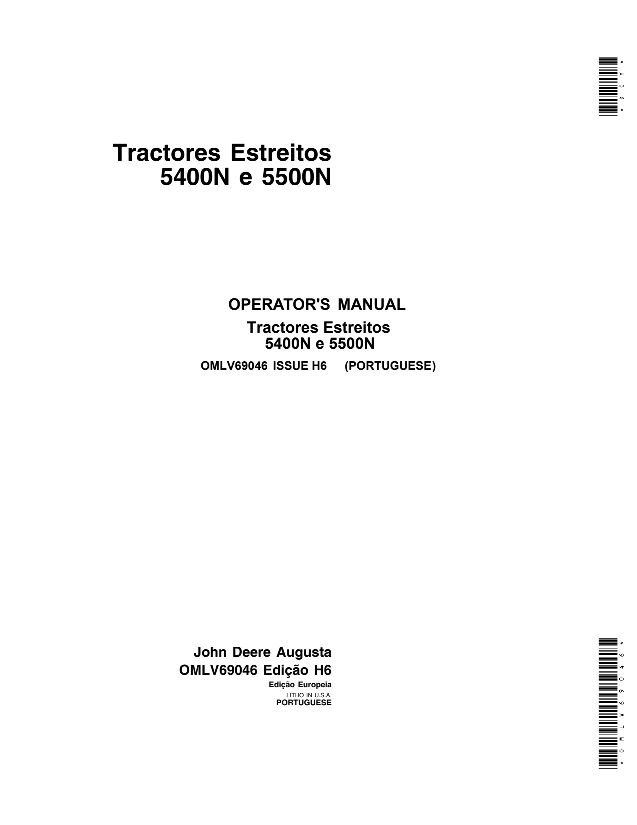John Deere 5400N 5500N Tractors Narrow Tractor Operator's Manual OMLV69046 PT 1 John Deere 5400N 5500N Tractors Narrow Tractor Operator's Manual OMLV69046 PT