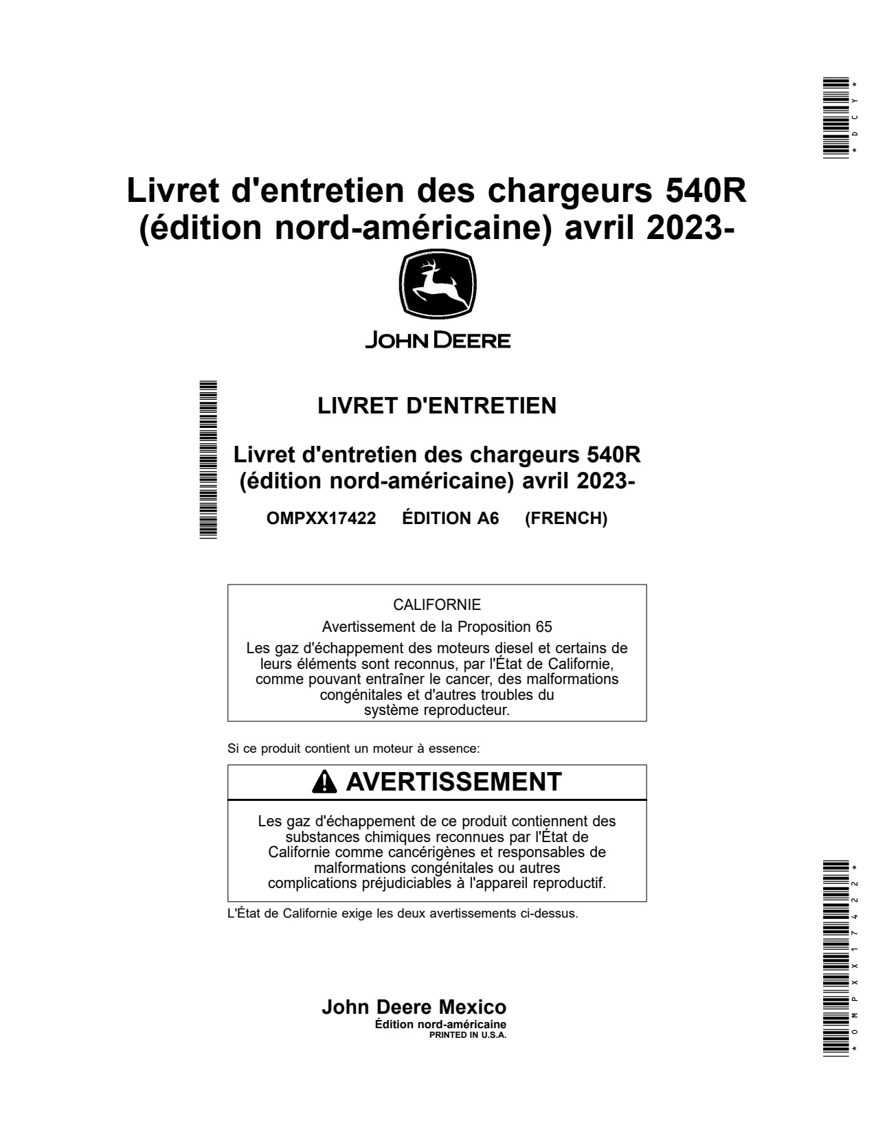 John Deere 540R Loader Operator Manual OMPXX17422 FR 1 John Deere 540R Loader Operator Manual OMPXX17422 FR