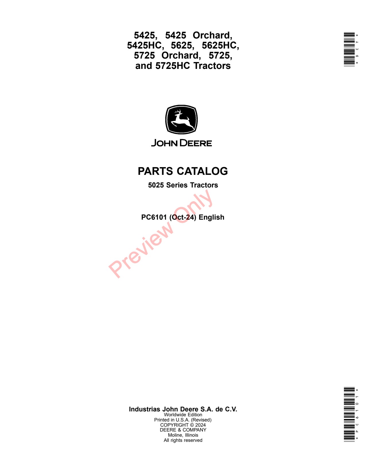 John Deere 5425 Orchard 5425HC 5625 5625HC 5725 5725HC Tractor Parts Catalog PC6101 1 John Deere 5425 Orchard 5425HC 5625 5625HC 5725 5725HC Tractor Parts Catalog PC6101