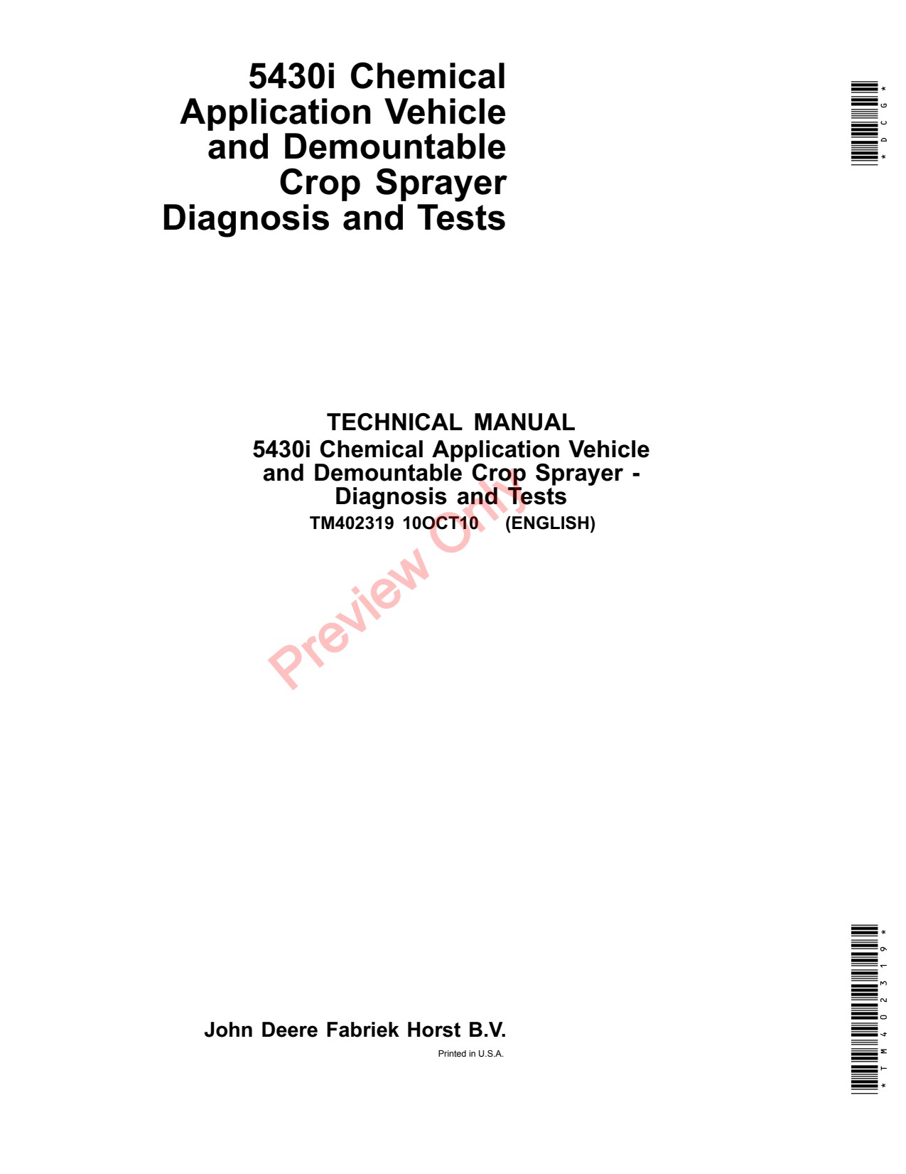 John Deere 5430i Demountable Crop Sprayer Diagnostic Technical Manual TM402319 1 John Deere 5430i Demountable Crop Sprayer Diagnostic Technical Manual TM402319