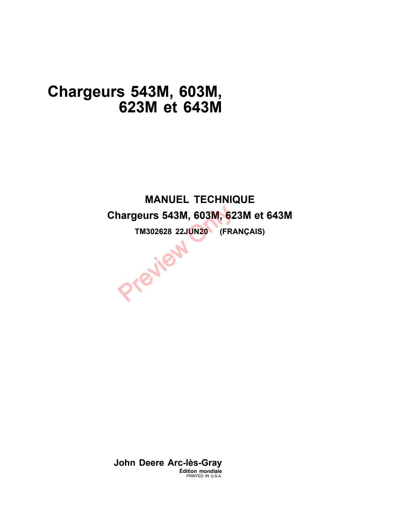 John Deere 543M 603M 623M 643M Loader Technical Manual TM302628 FR 1 John Deere 543M 603M 623M 643M Loader Technical Manual TM302628 FR