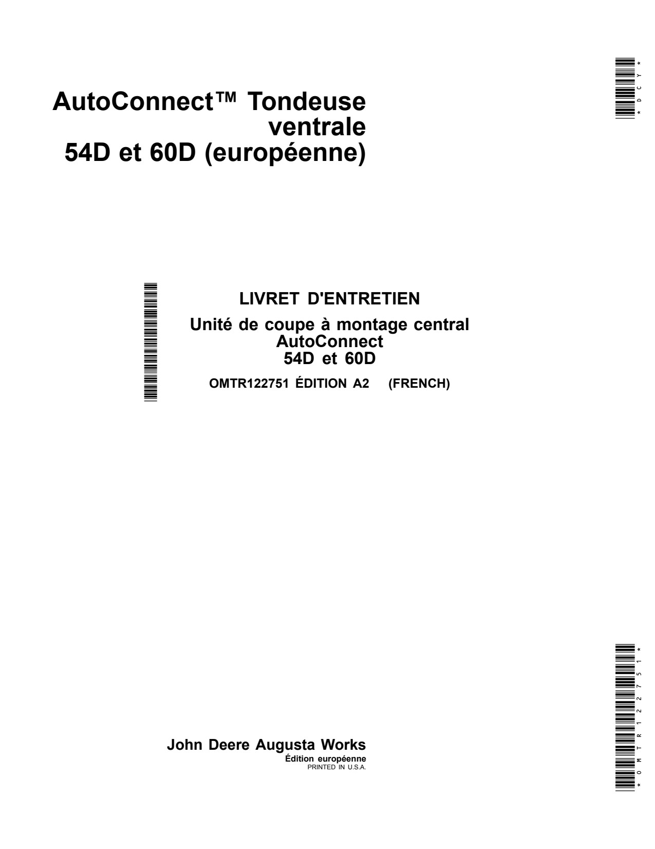 John Deere 54D 60D AND60D Mid-mount Mower Operator Manual OMTR122751 FR 1 John Deere 54D 60D AND60D Mid-mount Mower Operator Manual OMTR122751 FR