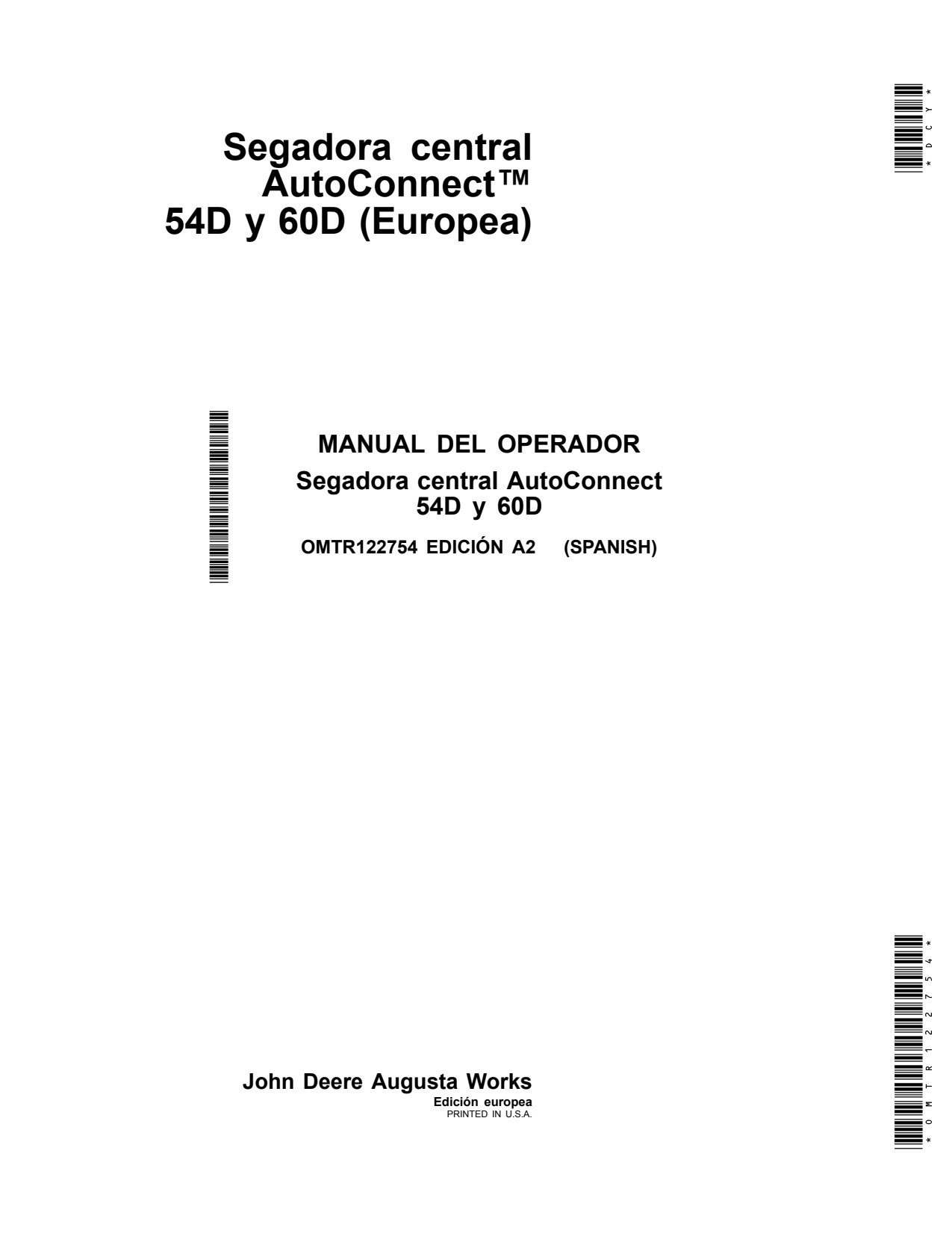 John Deere 54D 60D AND60D Mid-mount Mower Operator Manual OMTR122754 ES 1 John Deere 54D 60D AND60D Mid-mount Mower Operator Manual OMTR122754 ES
