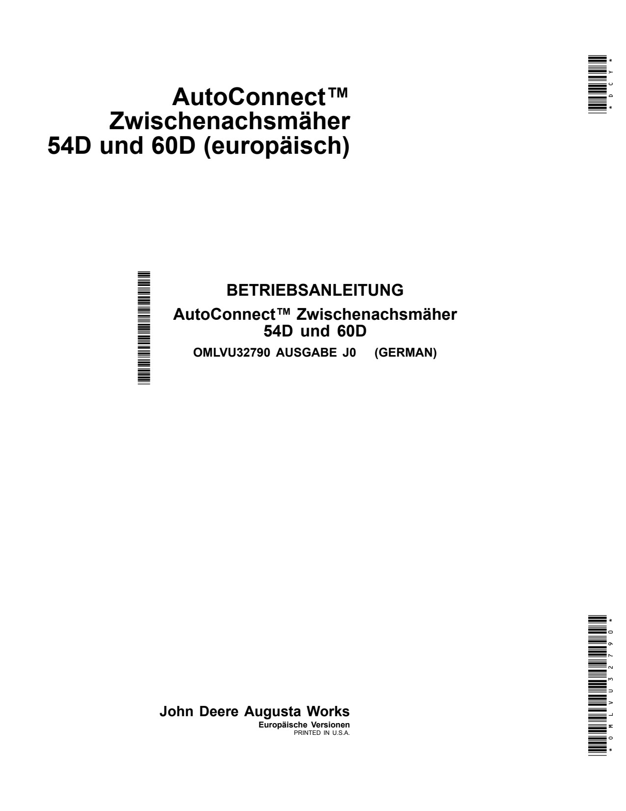 John Deere 54D 60D Mid-mount Mower Operator Manual OMLVU32790 DE 1 John Deere 54D 60D Mid-mount Mower Operator Manual OMLVU32790 DE