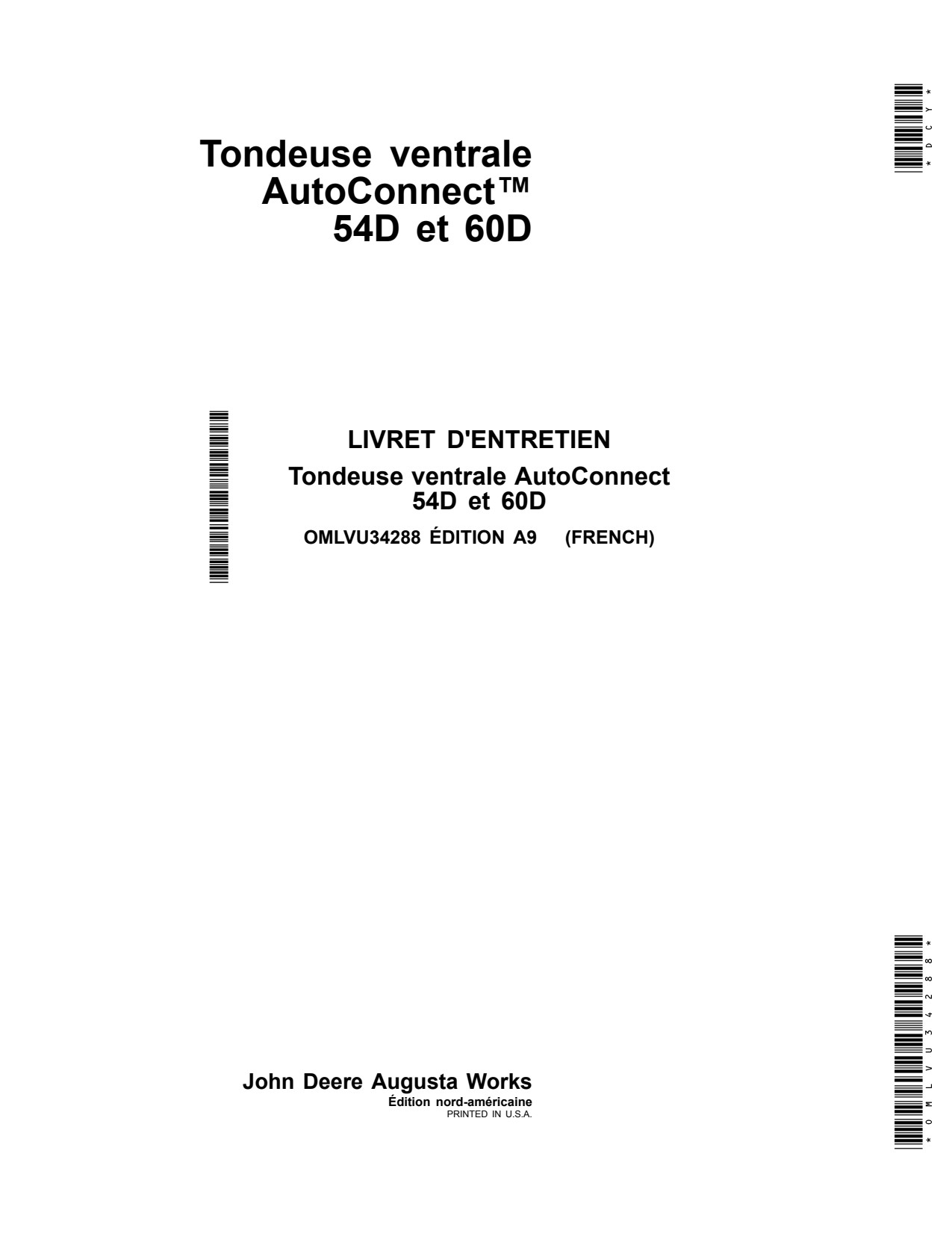 John Deere 54D 60D Mid-mount Mower Operator Manual OMLVU34288 FR 1 John Deere 54D 60D Mid-mount Mower Operator Manual OMLVU34288 FR