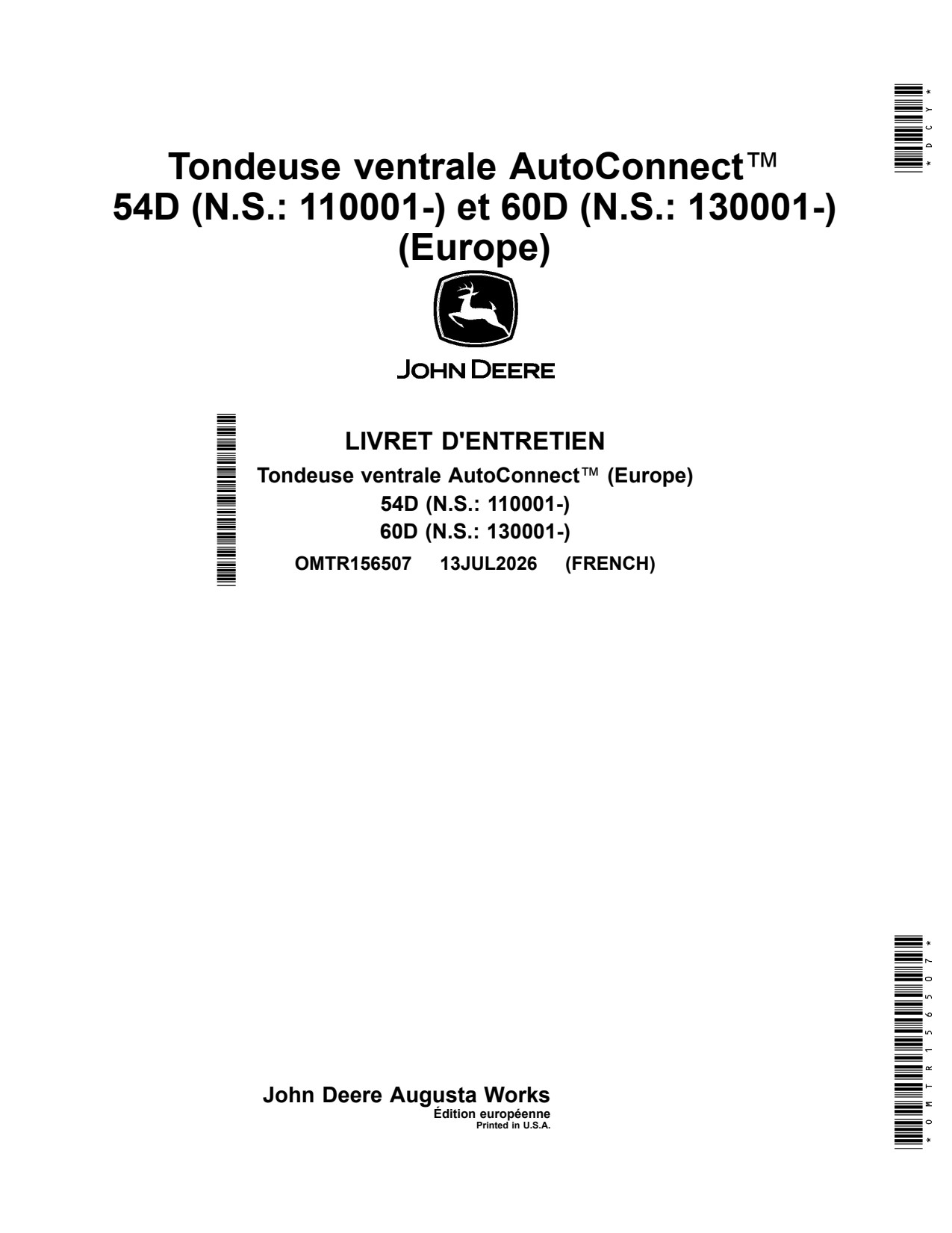 John Deere 54D 60D Mid-mount Mower Operator Manual OMTR156507 FR 1 John Deere 54D 60D Mid-mount Mower Operator Manual OMTR156507 FR