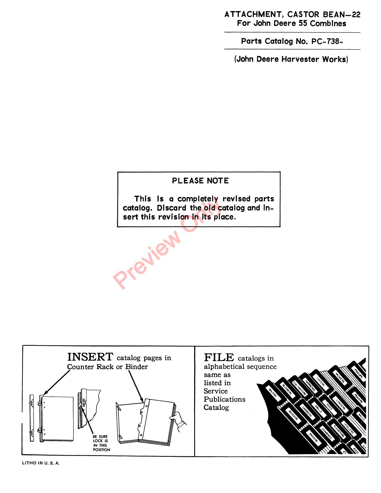 John Deere 55 22 Castor Bean Attachment Parts Catalog PC738 1 John Deere 55 22 Castor Bean Attachment Parts Catalog PC738