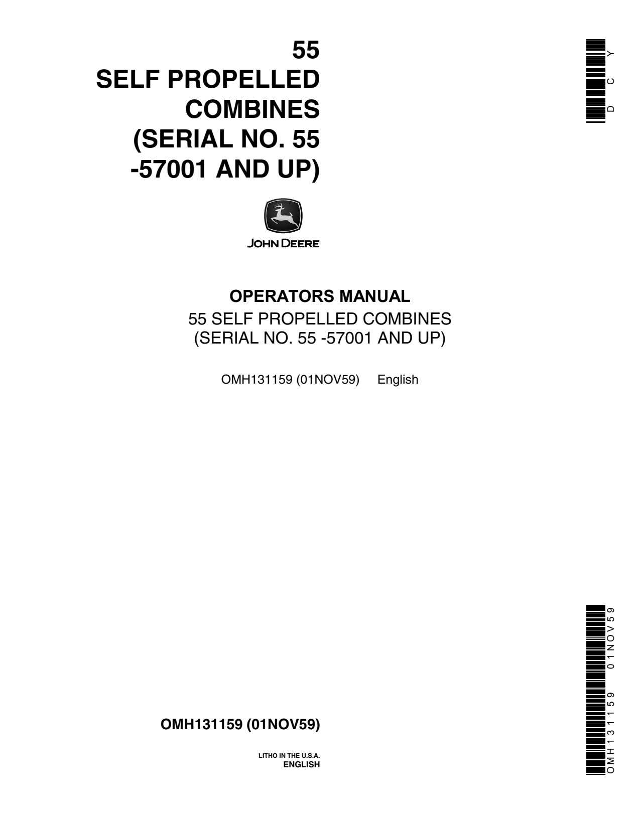 John Deere 55 Self-propelled Combine Operator Manual OMH131159 1 John Deere 55 Self-propelled Combine Operator Manual OMH131159