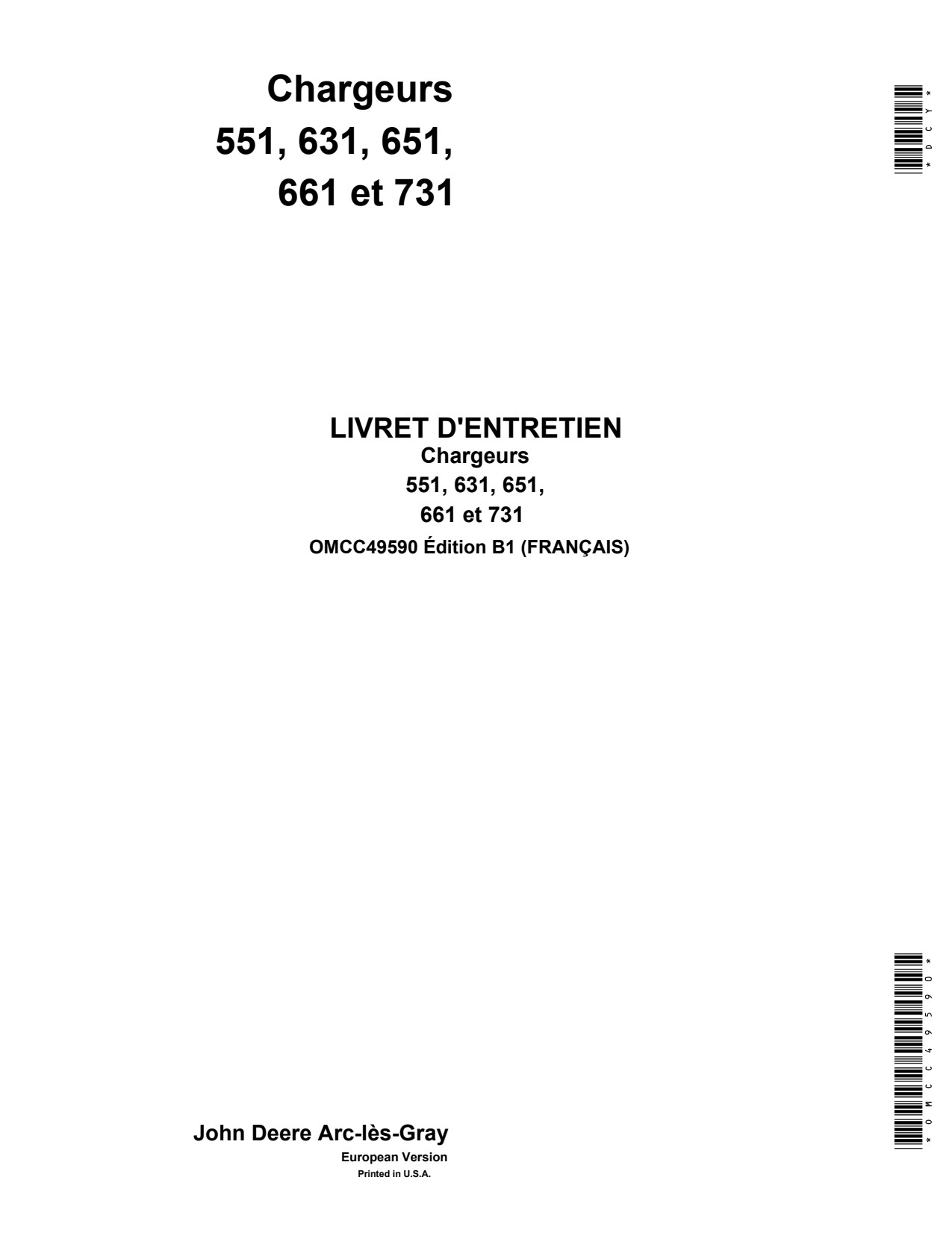 John Deere 551 631 651 661 731 Front Loader Operator Manual OMCC49590 FR 1 John Deere 551 631 651 661 731 Front Loader Operator Manual OMCC49590 FR