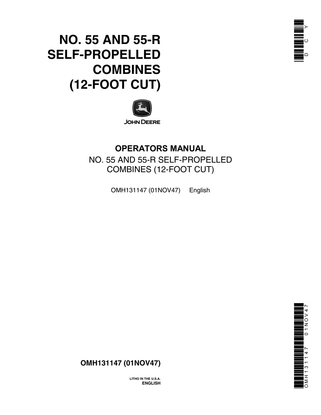 John Deere 55R 55 12 Self-propelled Combine Operator Manual OMH131147 1 John Deere 55R 55 12 Self-propelled Combine Operator Manual OMH131147