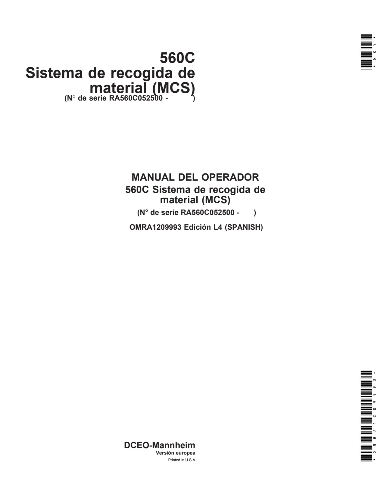 John Deere 560C Material Collection System Operator Manual OMRA1209993 ES 1 John Deere 560C Material Collection System Operator Manual OMRA1209993 ES