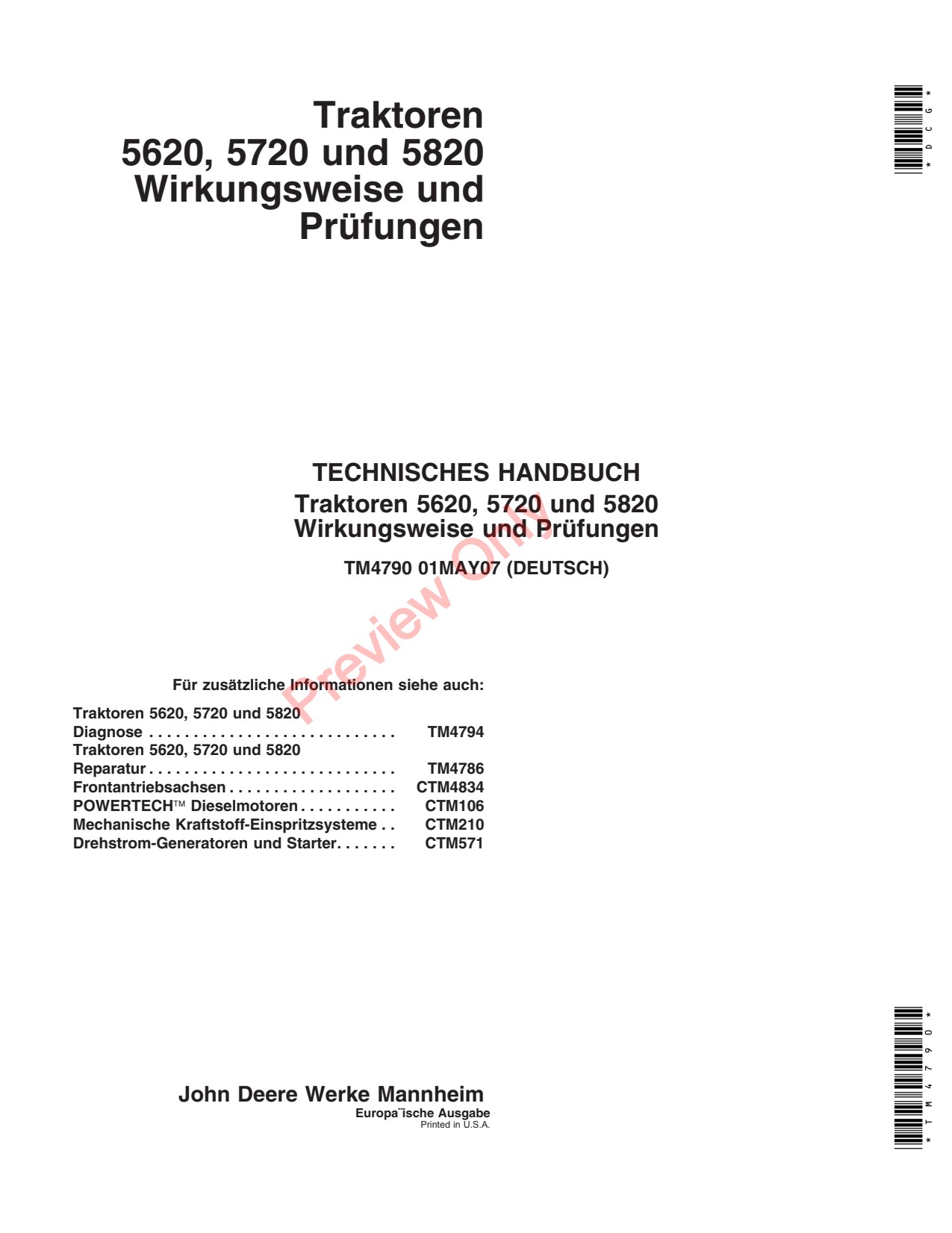 John Deere 5620 5720 5820 Tractor Diagnostic Technical Manual TM4790 DE 1 John Deere 5620 5720 5820 Tractor Diagnostic Technical Manual TM4790 DE