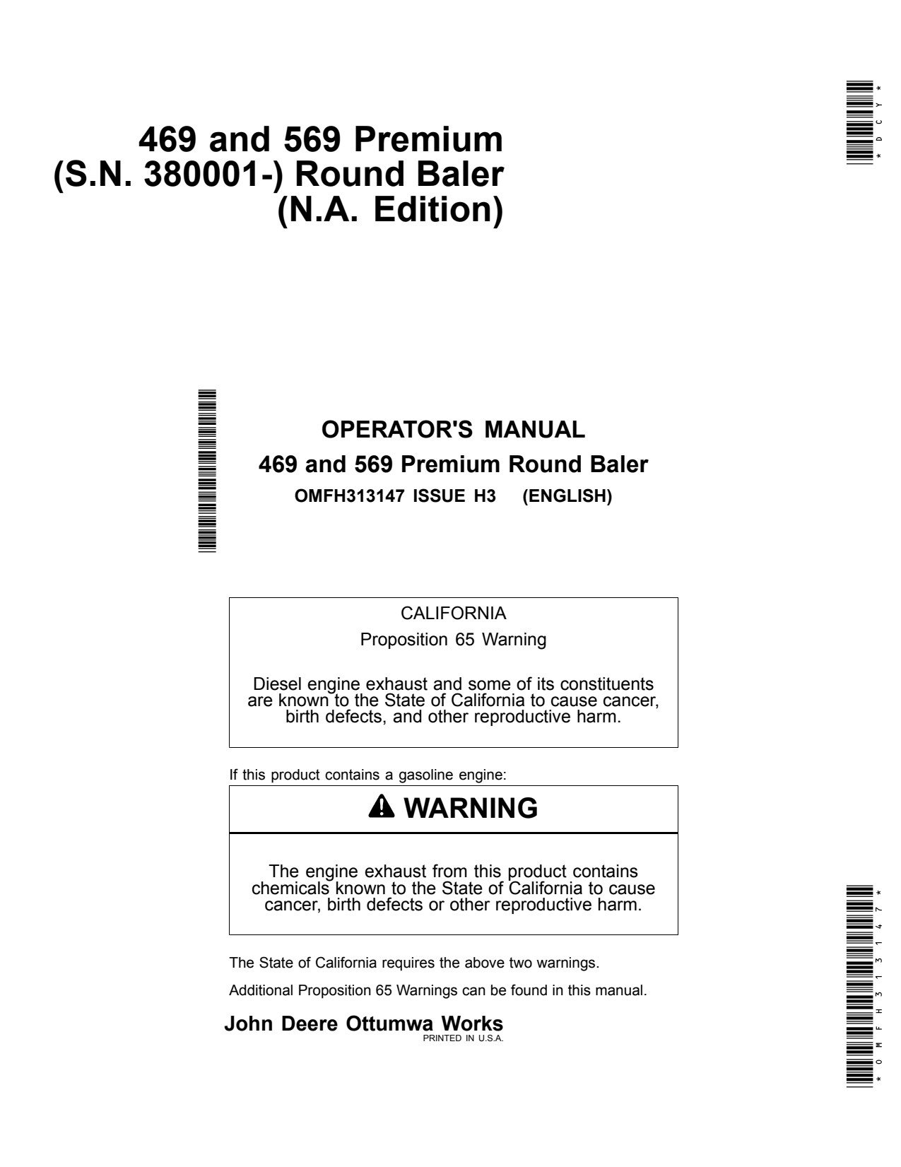 John Deere 569 Premium 469 Round Baler Operator Manual OMFH313147 1 John Deere 569 Premium 469 Round Baler Operator Manual OMFH313147