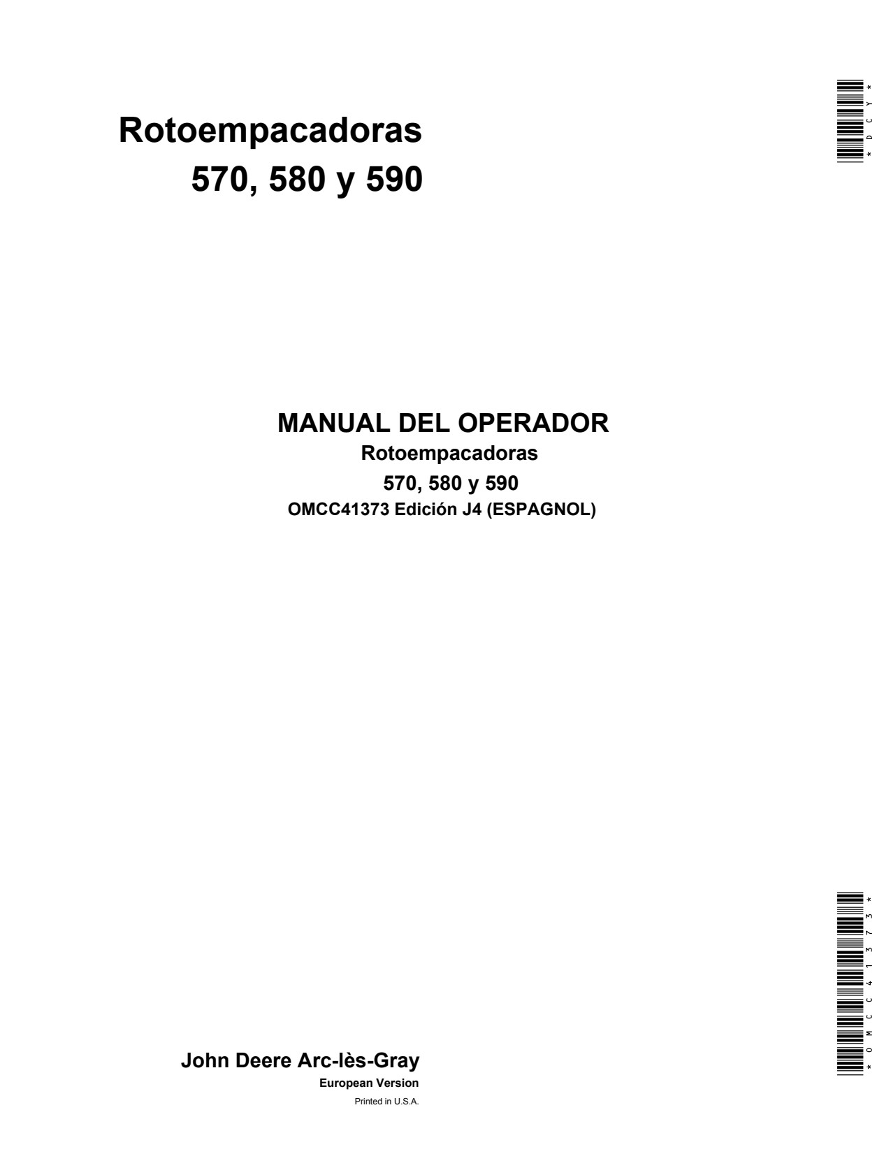 John Deere 570 to 590 Round Baler Operator Manual OMCC41373 ES 1 John Deere 570 to 590 Round Baler Operator Manual OMCC41373 ES