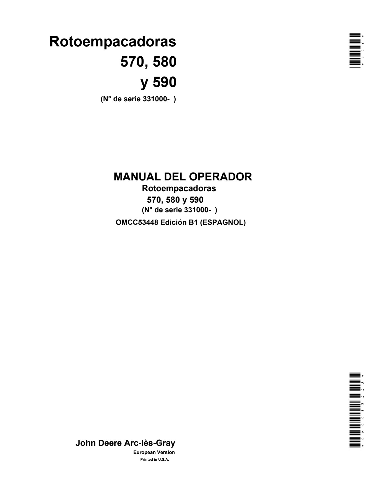 John Deere 570 to 590 Round Baler Operator Manual OMCC53448 ES 1 John Deere 570 to 590 Round Baler Operator Manual OMCC53448 ES