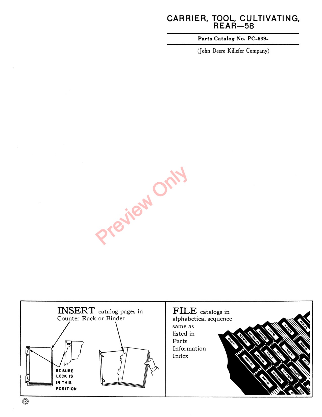 John Deere 58 Rear Cultivating Tool Carrier Parts Catalog PC539 1 John Deere 58 Rear Cultivating Tool Carrier Parts Catalog PC539