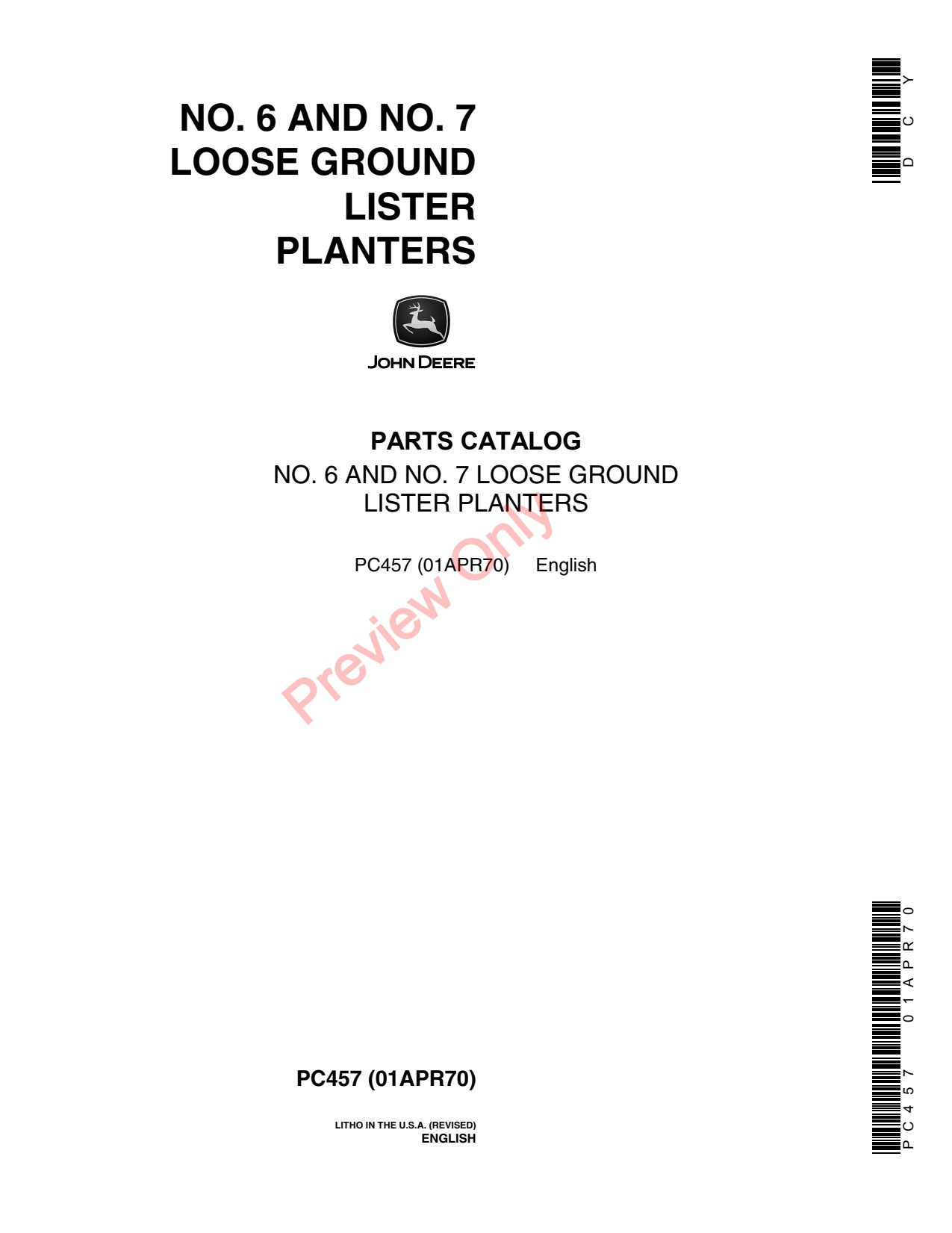 John Deere 6 7 Ground Lister Planter Parts Catalog PC457 1 John Deere 6 7 Ground Lister Planter Parts Catalog PC457