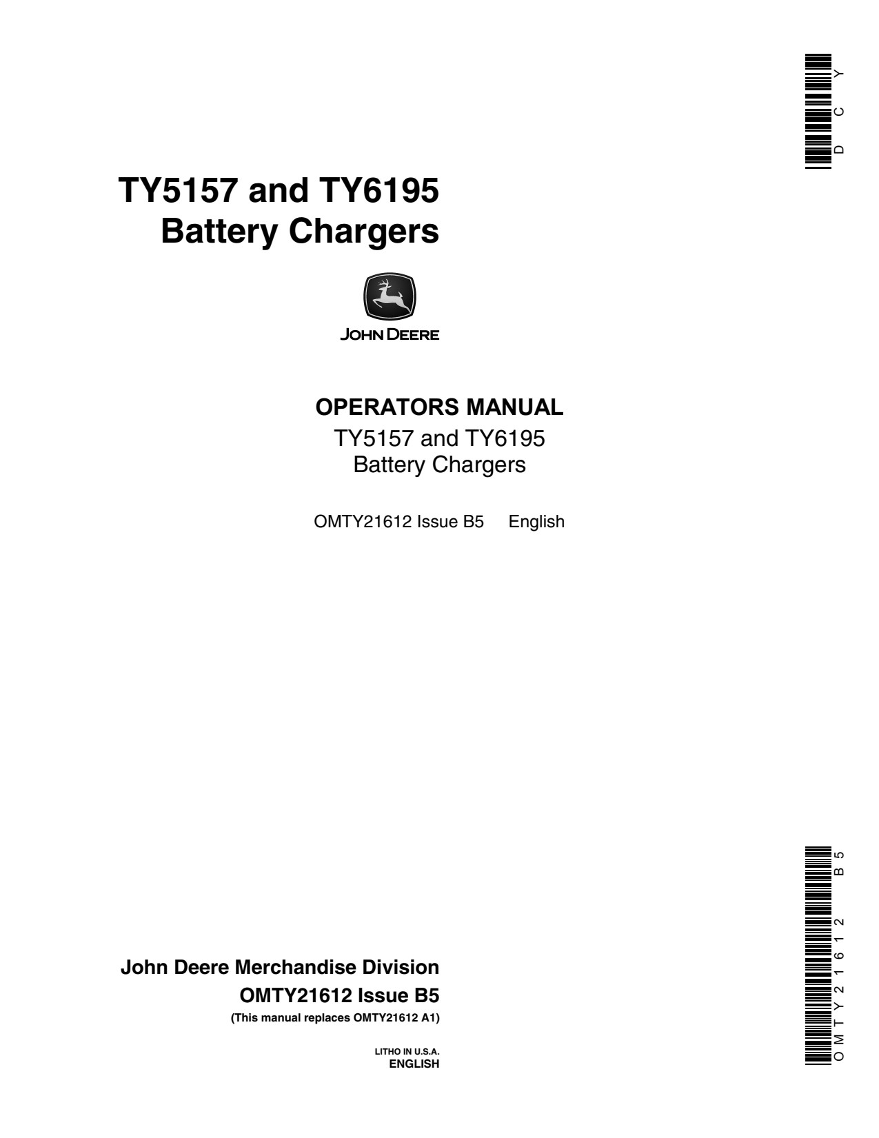 John Deere 60 40 2 TY6195 50 25 TY5157 Battery Charger Operator Manual OMTY21612 1 John Deere 60 40 2 TY6195 50 25 TY5157 Battery Charger Operator Manual OMTY21612