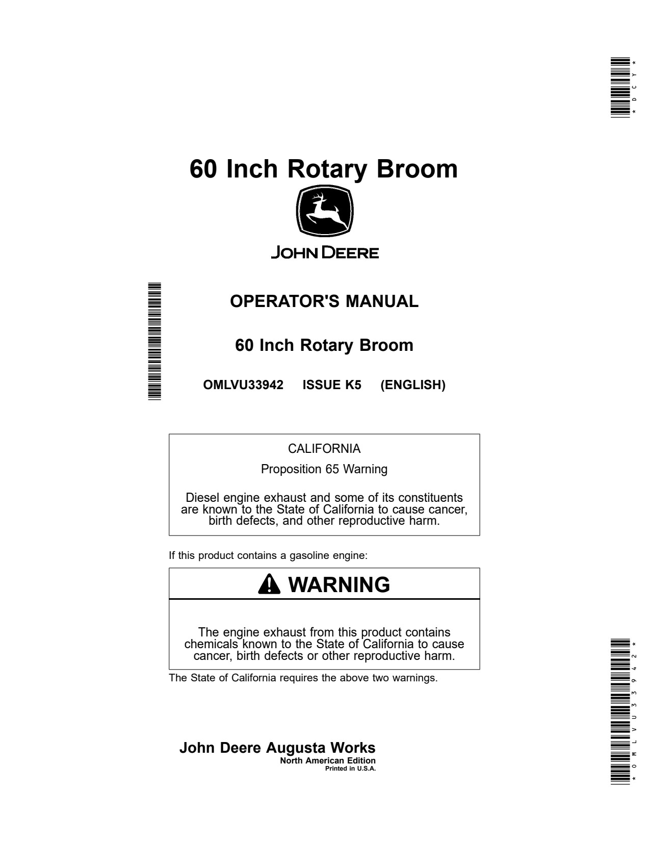 John Deere 60 Inch 1023E 1025R 2025R Rotary Broom Operator Manual OMLVU33942 1 John Deere 60 Inch 1023E 1025R 2025R Rotary Broom Operator Manual OMLVU33942