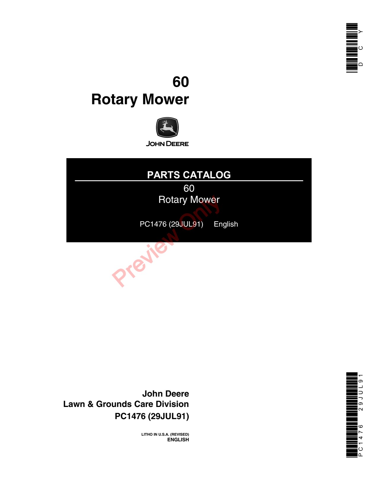 John Deere 60 Inch 400 Tractor-mounted Mower Parts Catalog PC1476 1 John Deere 60 Inch 400 Tractor-mounted Mower Parts Catalog PC1476