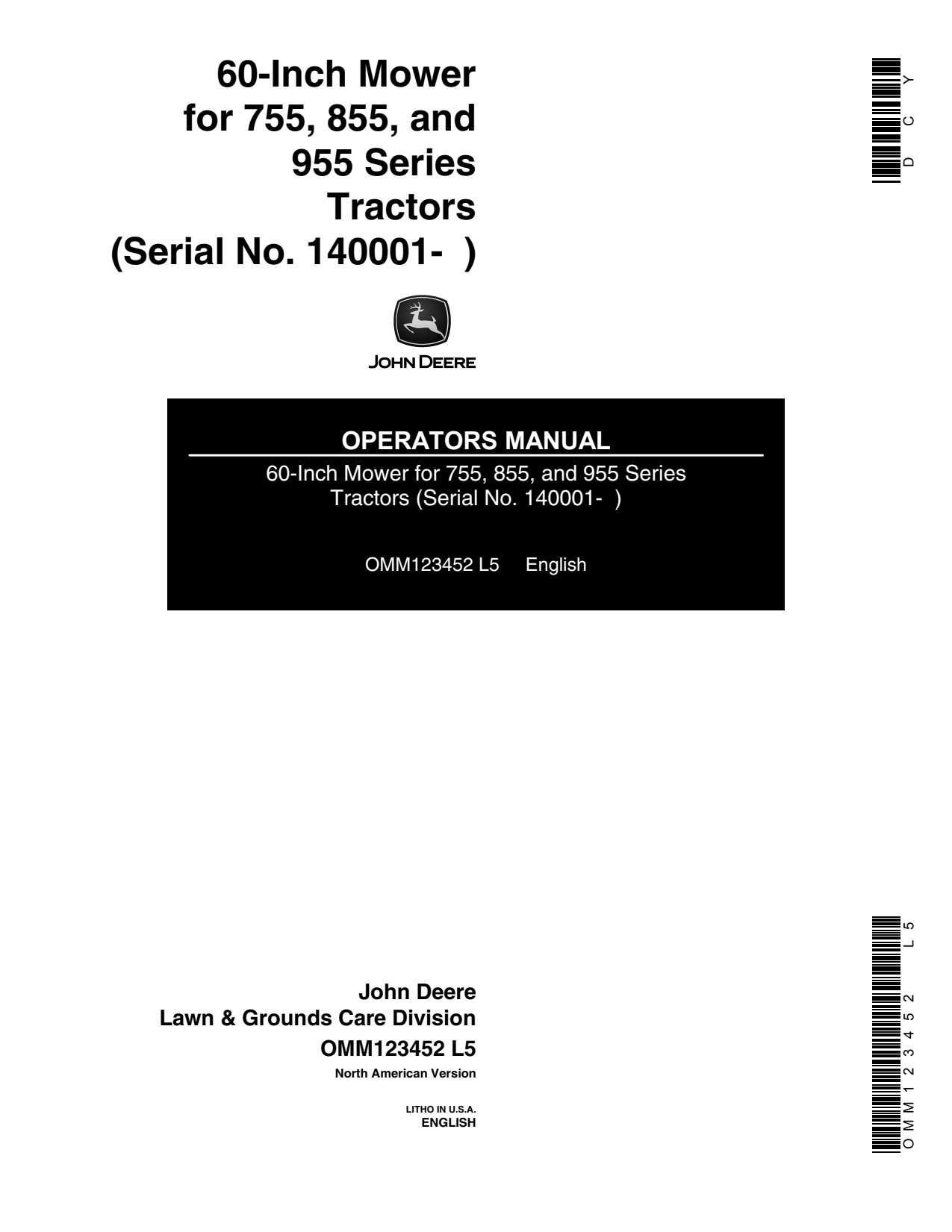 John Deere 60 Inch 755 to 955 Tractor Operator Manual OMM123452 1 John Deere 60 Inch 755 to 955 Tractor Operator Manual OMM123452