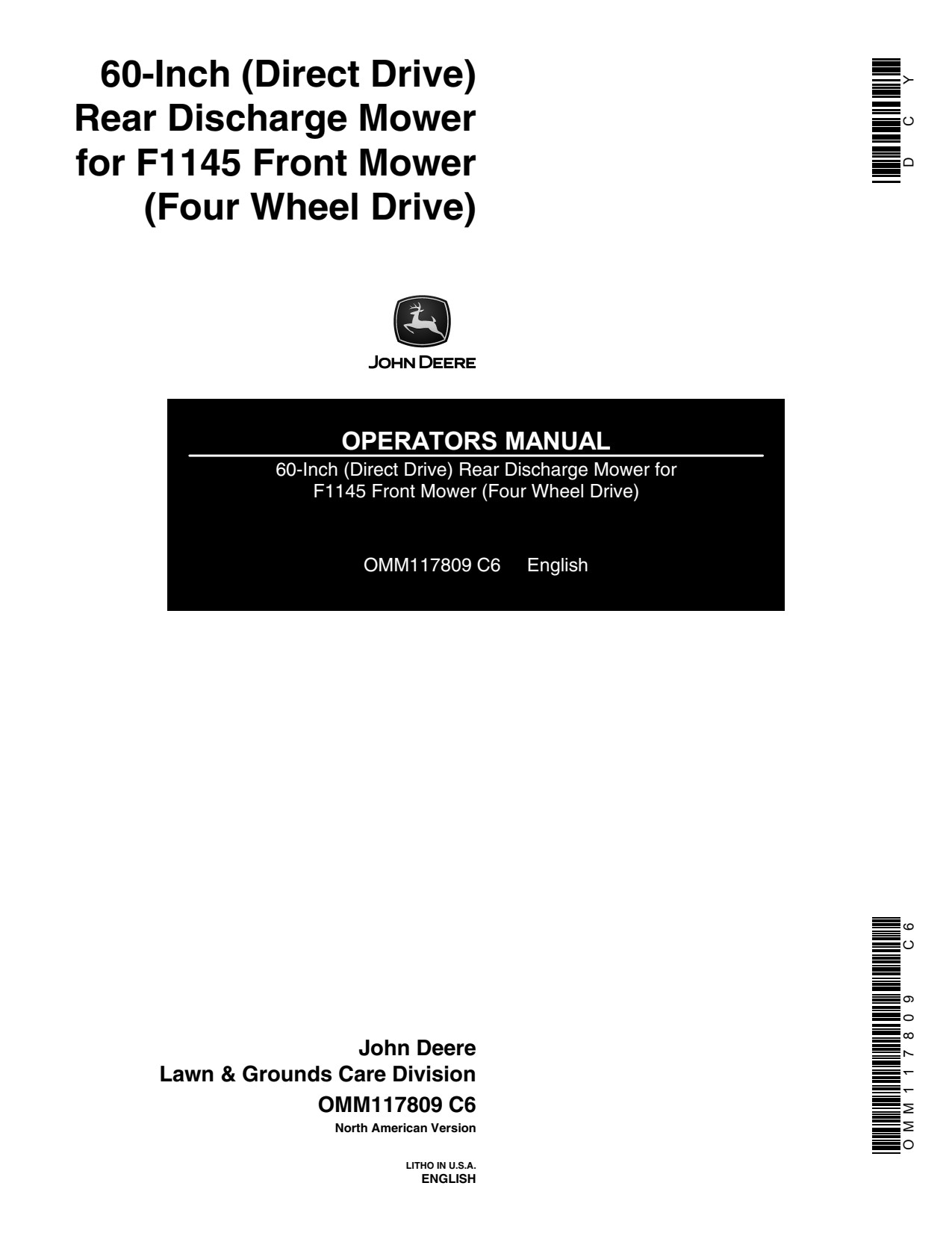 John Deere 60 Inch F1145 4WD Direct-drive Rear-discharge Mower Operator Manual OMM117809 1 John Deere 60 Inch F1145 4WD Direct-drive Rear-discharge Mower Operator Manual OMM117809