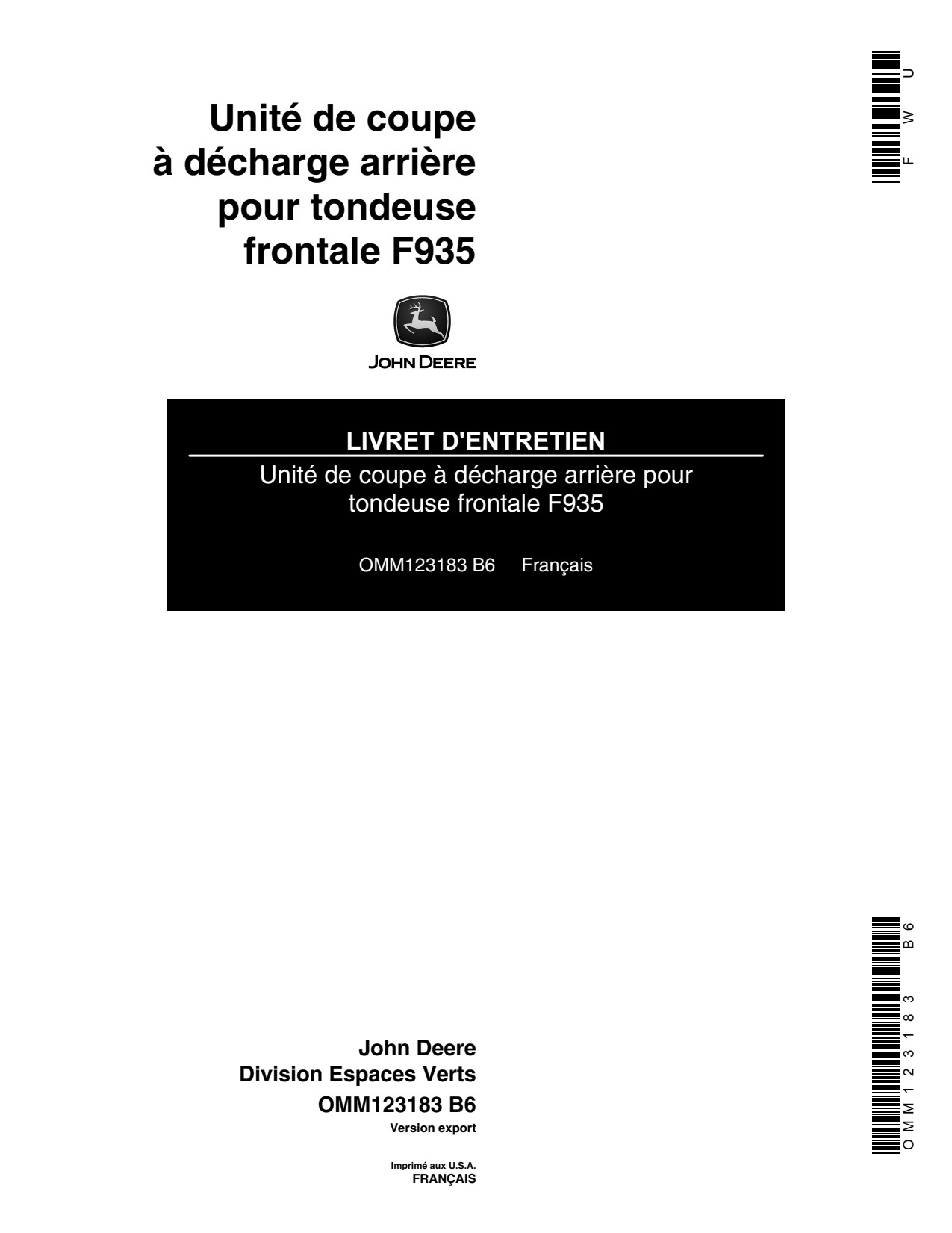 John Deere 60 Inch Tractor-mount Mower Operator Manual OMM123183 FR 1 John Deere 60 Inch Tractor-mount Mower Operator Manual OMM123183 FR
