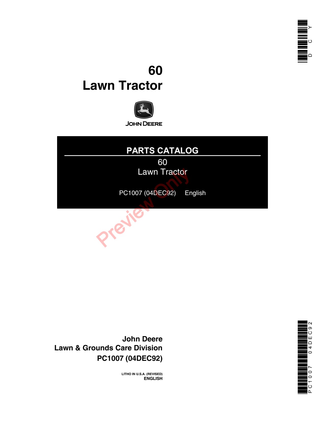 John Deere 60 Lawn Tractor Parts Catalog PC1007 1 John Deere 60 Lawn Tractor Parts Catalog PC1007