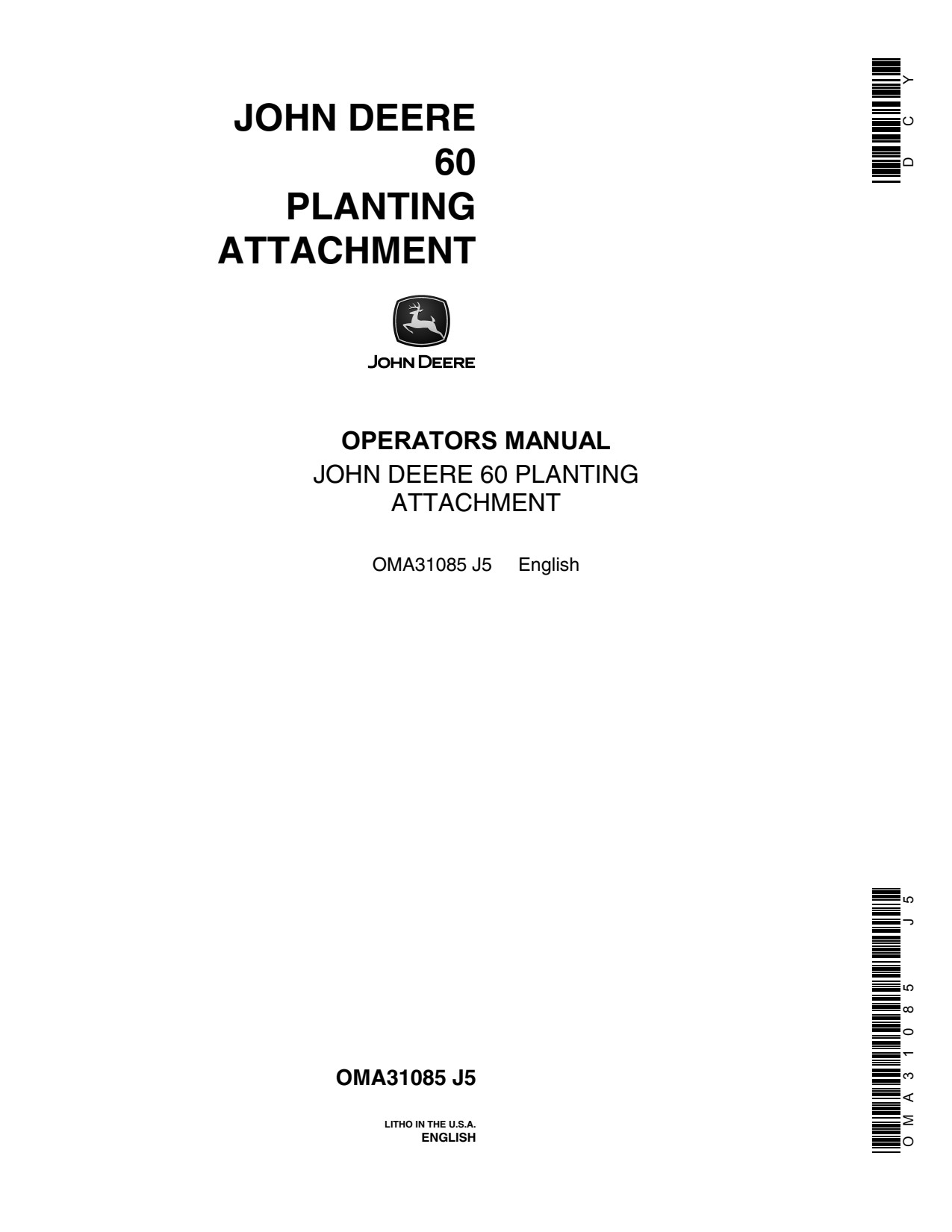 John Deere 60 Planting Attachment Operator Manual OMA31085 1 John Deere 60 Planting Attachment Operator Manual OMA31085
