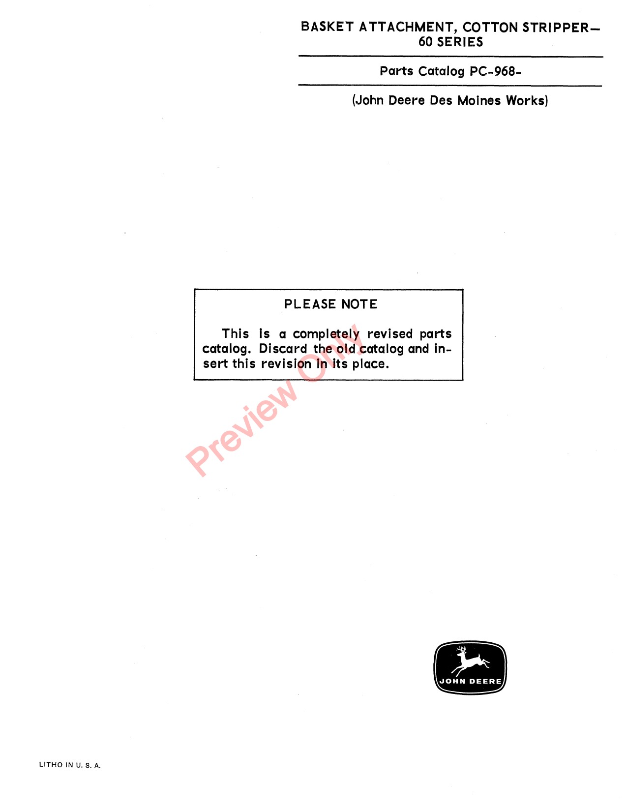 John Deere 60 Stripper Basket Attachment Parts Catalog PC968 1 John Deere 60 Stripper Basket Attachment Parts Catalog PC968