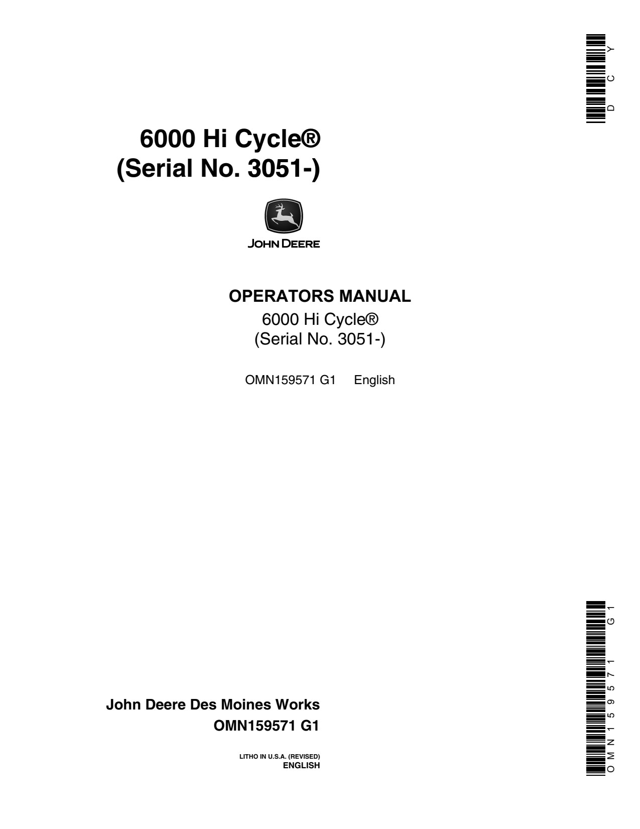 John Deere 6000 Self-Propelled Sprayer Operator Manual OMN159571 1 John Deere 6000 Self-Propelled Sprayer Operator Manual OMN159571