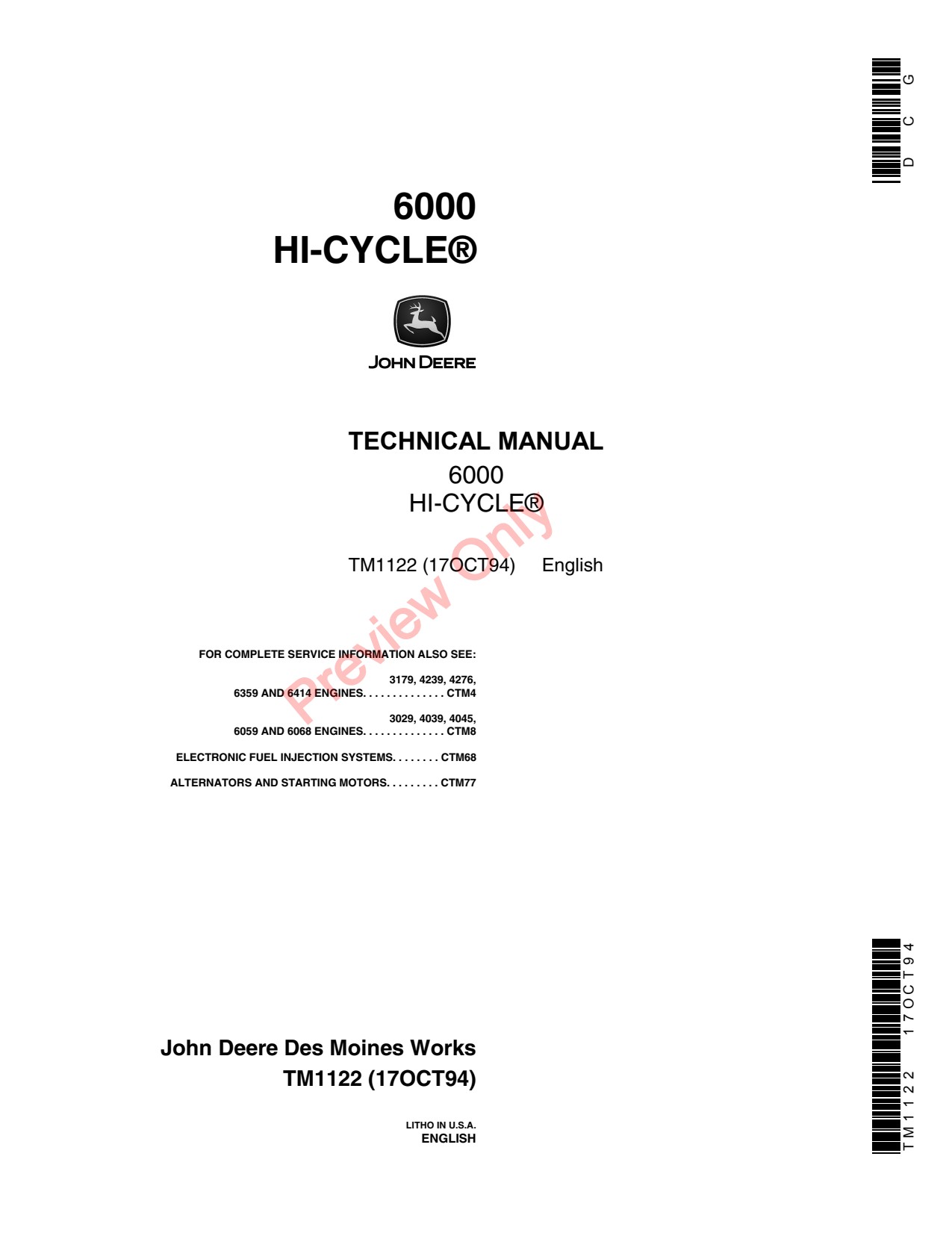 John Deere 6000 Self-propelled Hi-cycle Sprayer Technical Manual TM1122 1 John Deere 6000 Self-propelled Hi-cycle Sprayer Technical Manual TM1122