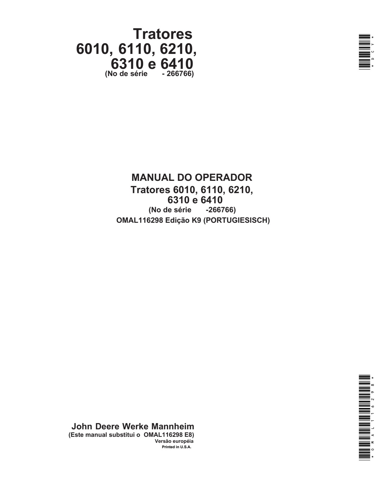 John Deere 6010 to 6410 Tractor Operator Manual OMAL116298 PT 1 John Deere 6010 to 6410 Tractor Operator Manual OMAL116298 PT