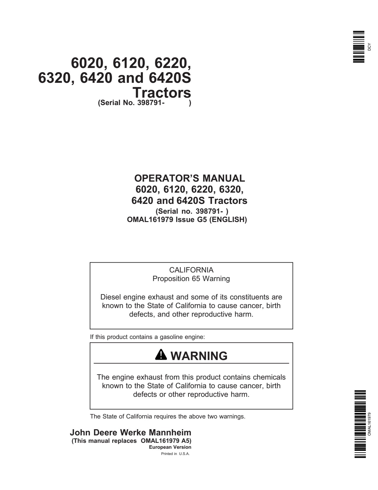 John Deere 6020 to 6420 6420S Tractor Operator Manual OMAL161979 1 John Deere 6020 to 6420 6420S Tractor Operator Manual OMAL161979