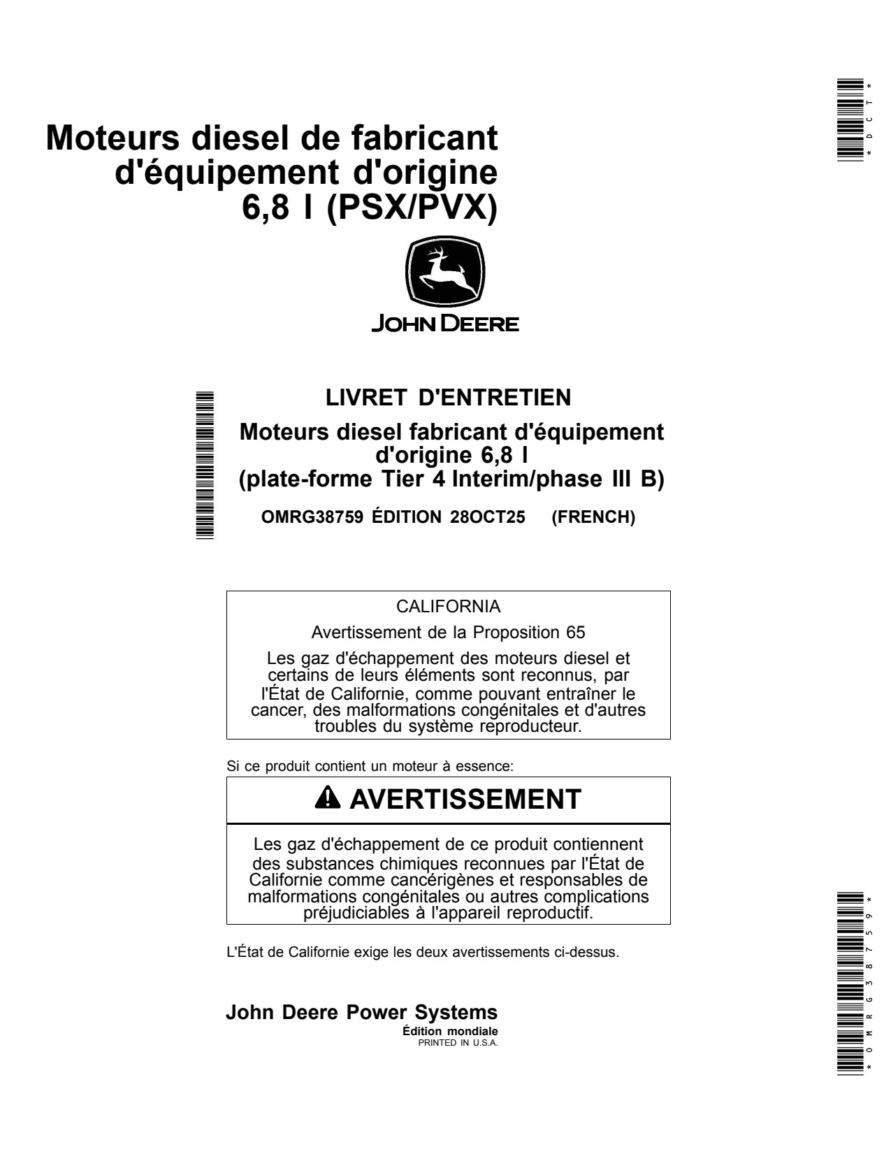 John Deere 6068 6.8L 6068HFC93 6068HFC94 6068HFC95 6068HFG94 6068HFG95 Marine Diesel Engine Operator Manual OMRG38759 FR 1 John Deere 6068 6.8L 6068HFC93 6068HFC94 6068HFC95 6068HFG94 6068HFG95 Marine Diesel Engine Operator Manual OMRG38759 FR