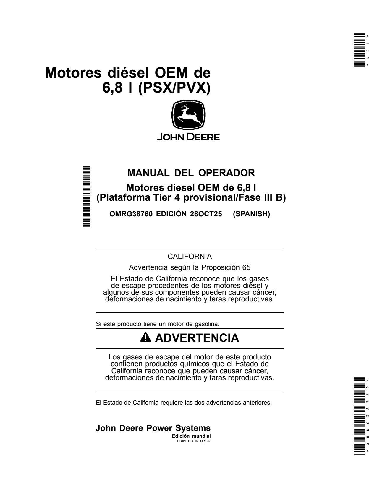 John Deere 6068 6.8L 6068HFC93 6068HFC94 6068HFC95 6068HFG94 6068HFG95 Marine Diesel Engine Operator Manual OMRG38760 ES 1 John Deere 6068 6.8L 6068HFC93 6068HFC94 6068HFC95 6068HFG94 6068HFG95 Marine Diesel Engine Operator Manual OMRG38760 ES